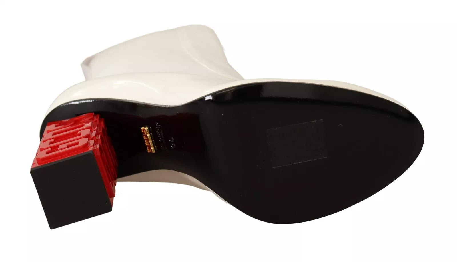 GCDS White Leather Fabric Red Logo Heel Ankle Boots Shoes LUNESCAPE