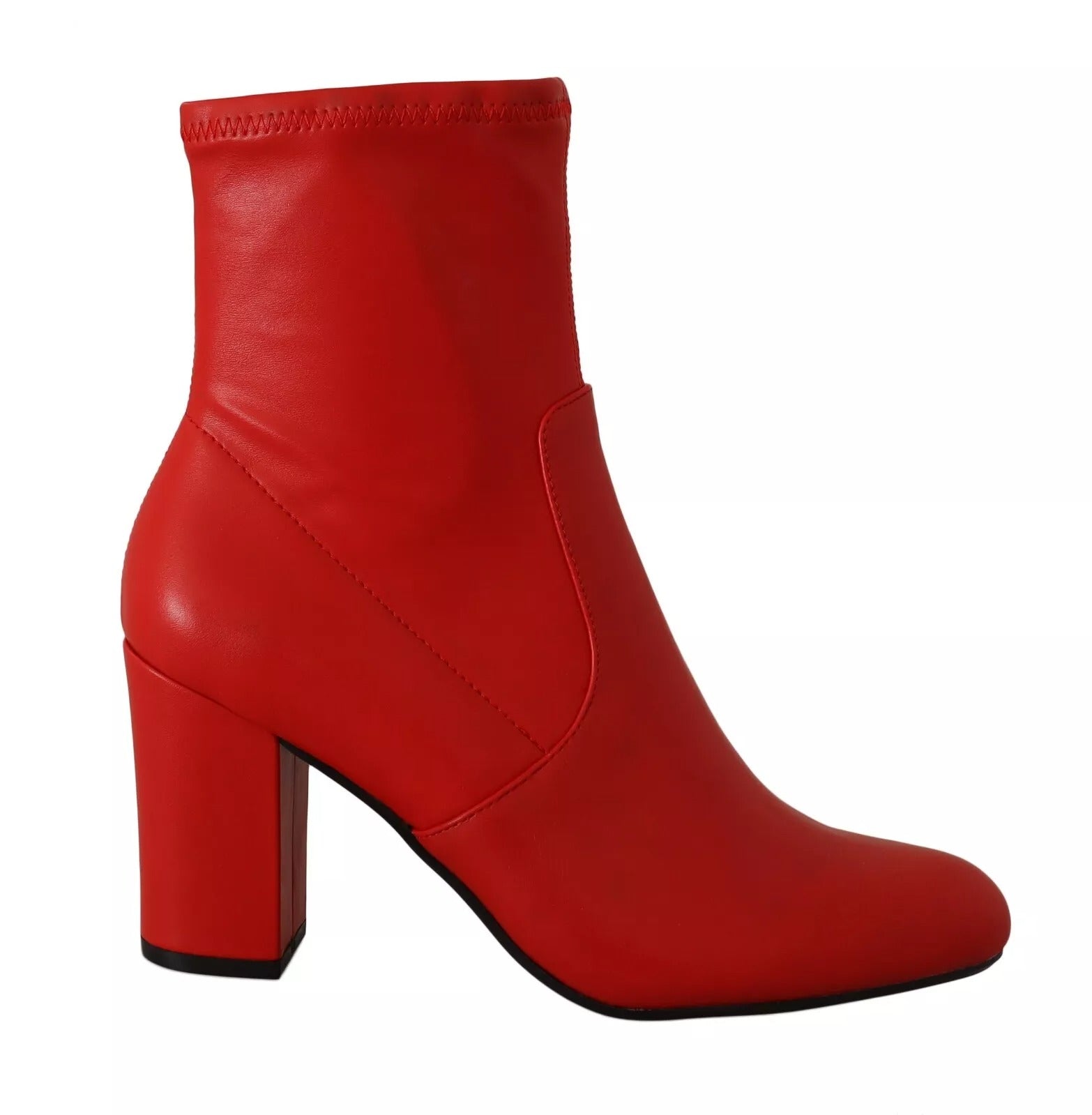 Steve Madden Red Leather Block Heel Sock Boots LUNESCAPE