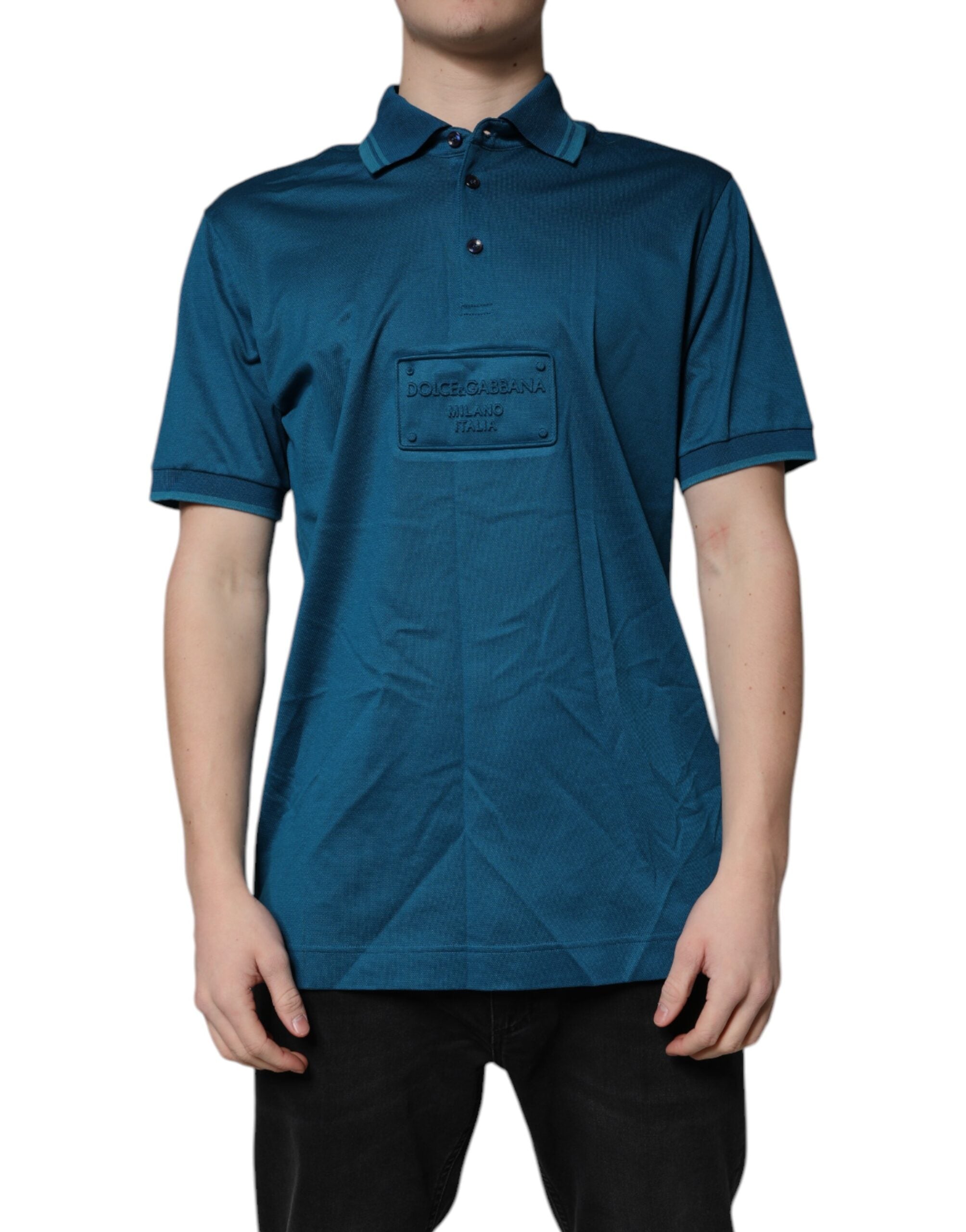 Dolce & Gabbana Blue Logo Cotton Men Polo Shirt