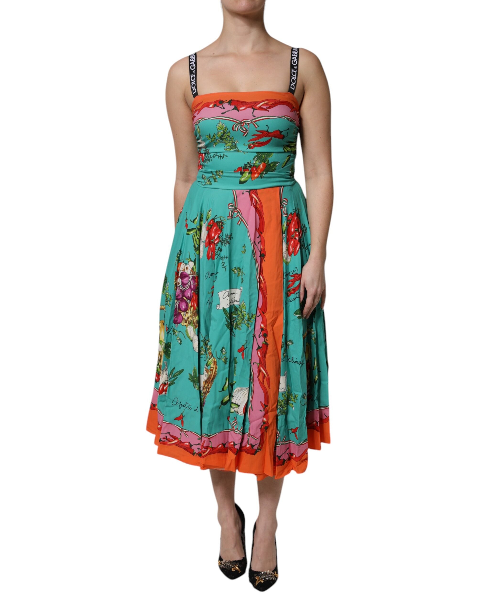 Dolce & Gabbana Multicolor Printed Silk Sleeveless Midi Dress