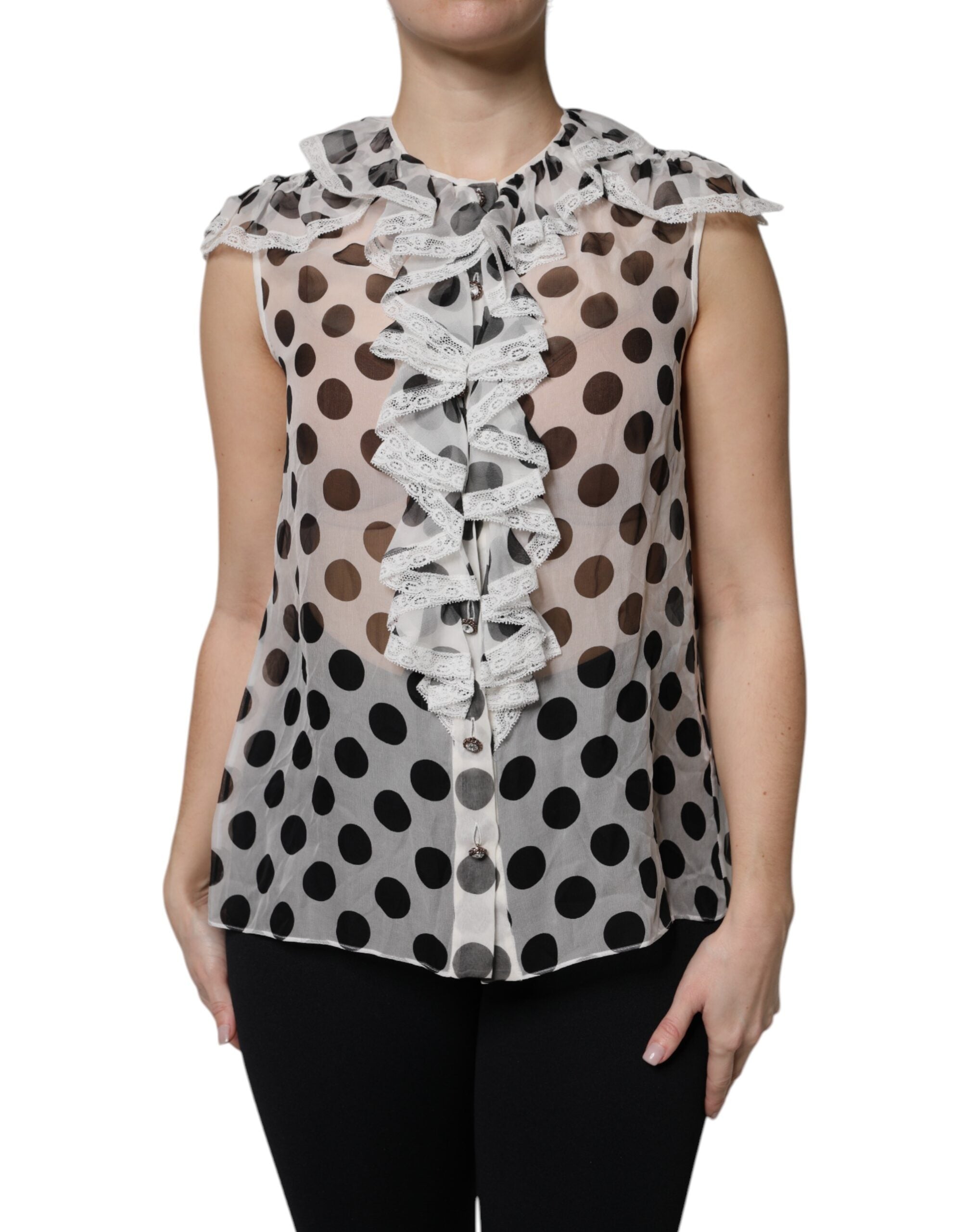 Dolce & Gabbana White Black Polka Dot Cotton Sleeveless Top LUNESCAPE