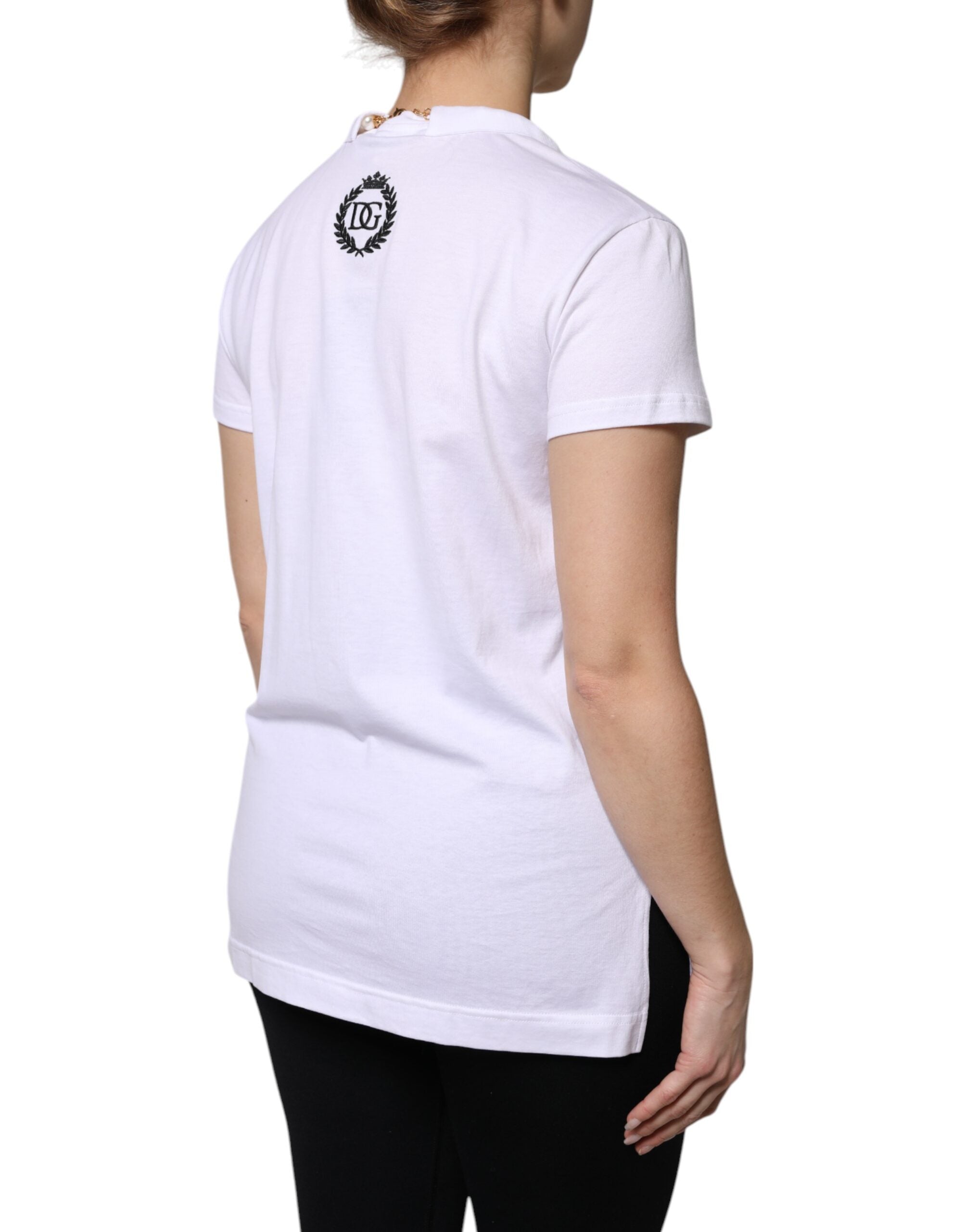 Dolce & Gabbana White Necklace Cotton Short Sleeve T-shirt