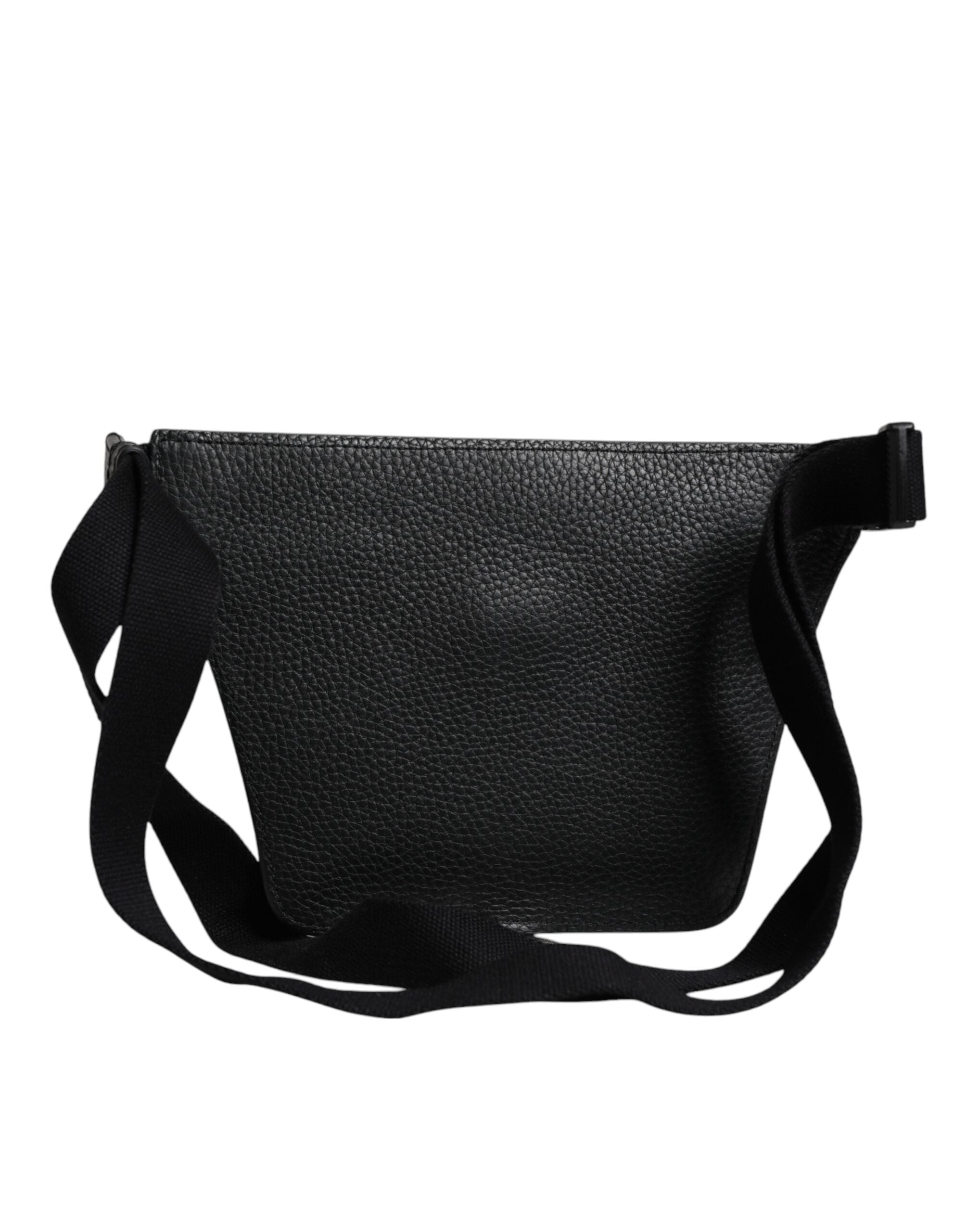 Dolce & Gabbana Black Calfskin Logo Plaque Belt Waist Men Fanny Pack Bag