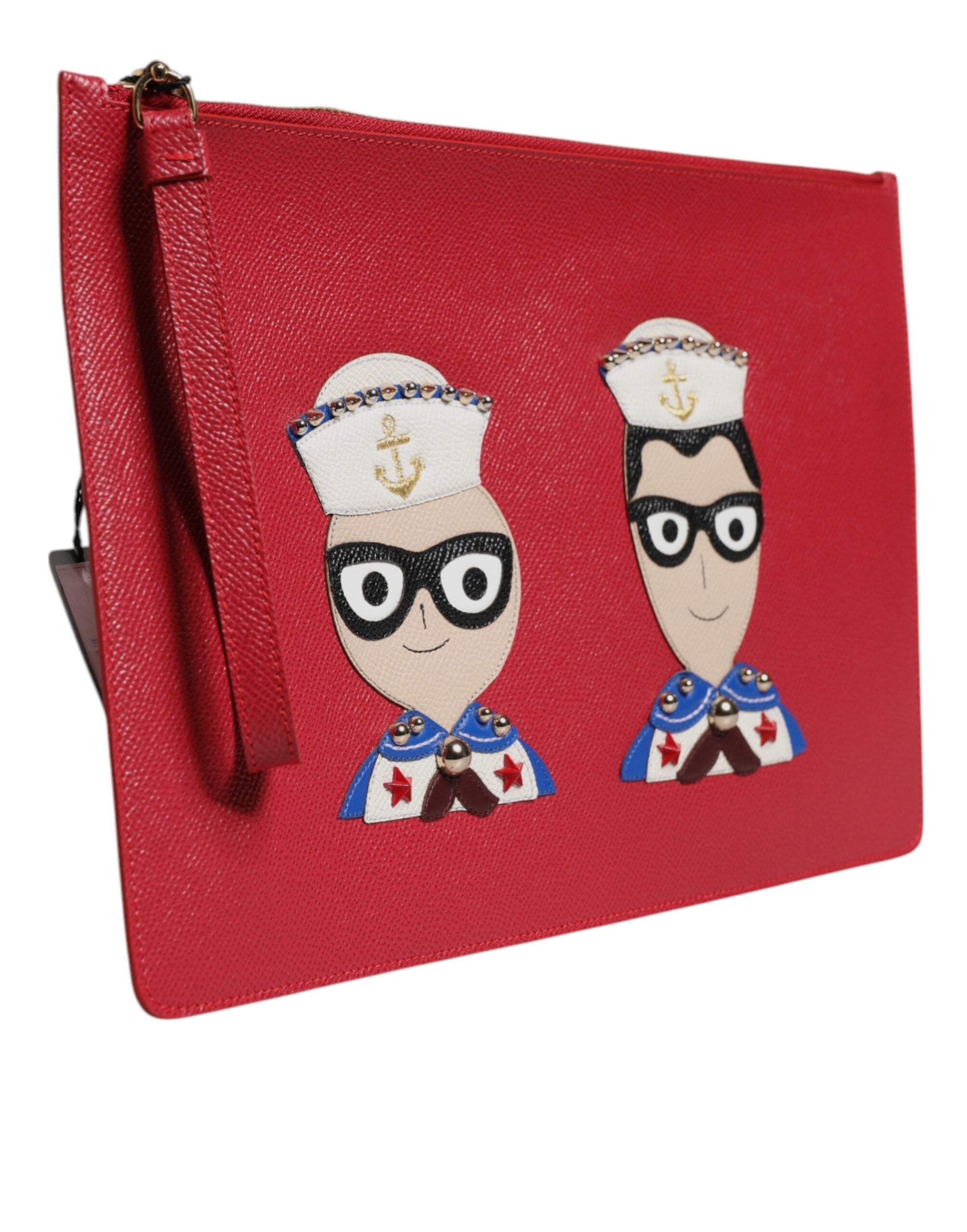 Dolce & Gabbana Red #DGFamily Embellished Leather Clutch Bag LUNESCAPE