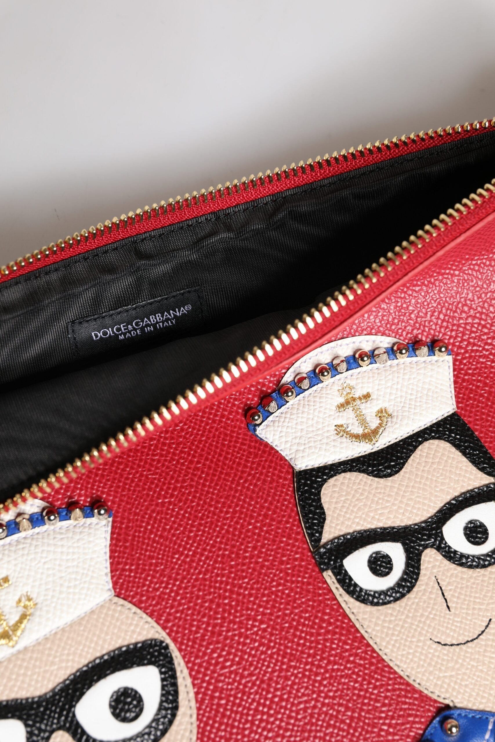 Dolce & Gabbana Red #DGFamily Embellished Leather Clutch Bag LUNESCAPE