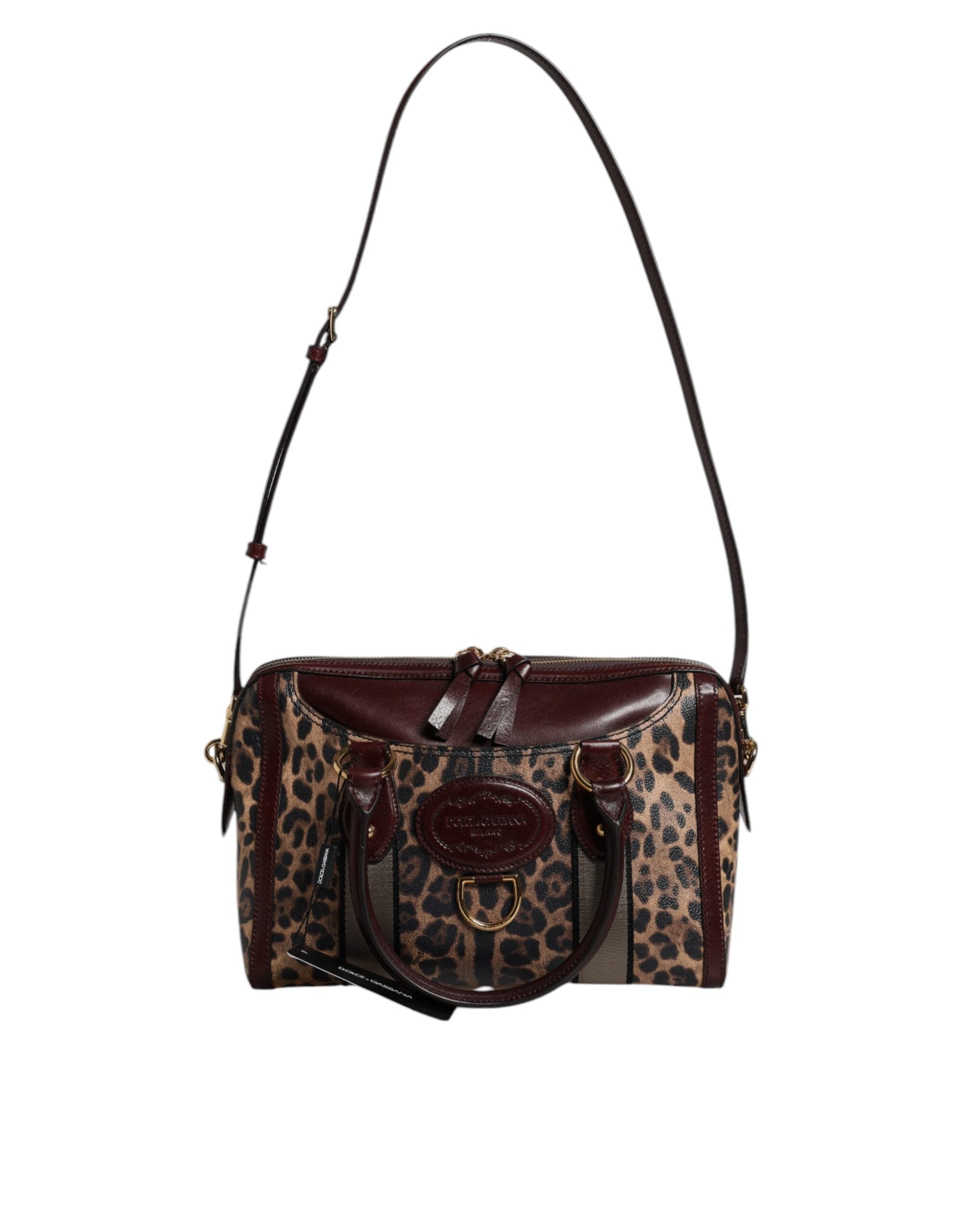 Dolce & Gabbana Brown Leopard Leather Shoulder Strap Duffel Bag