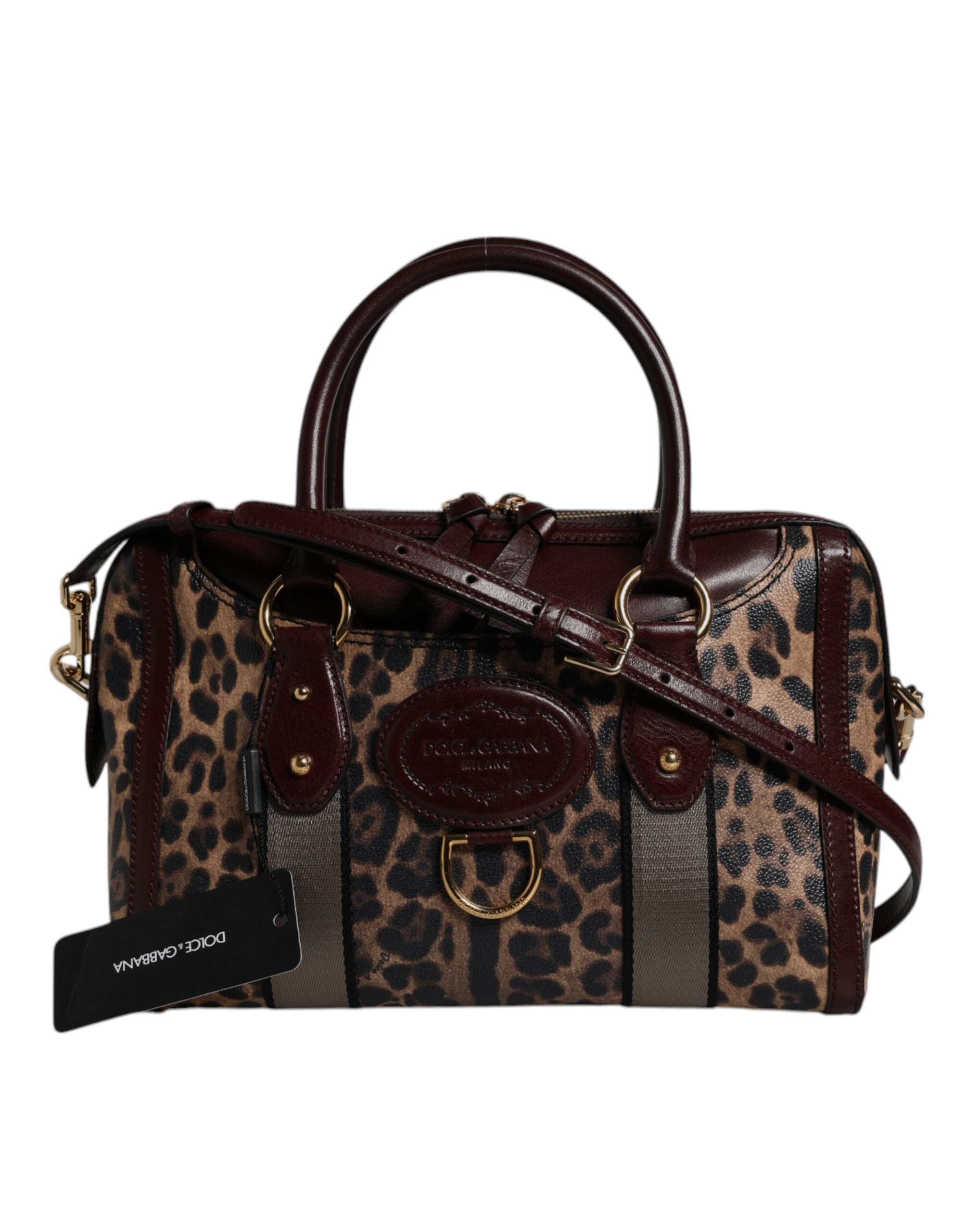 Dolce & Gabbana Brown Leopard Leather Shoulder Strap Duffel Bag