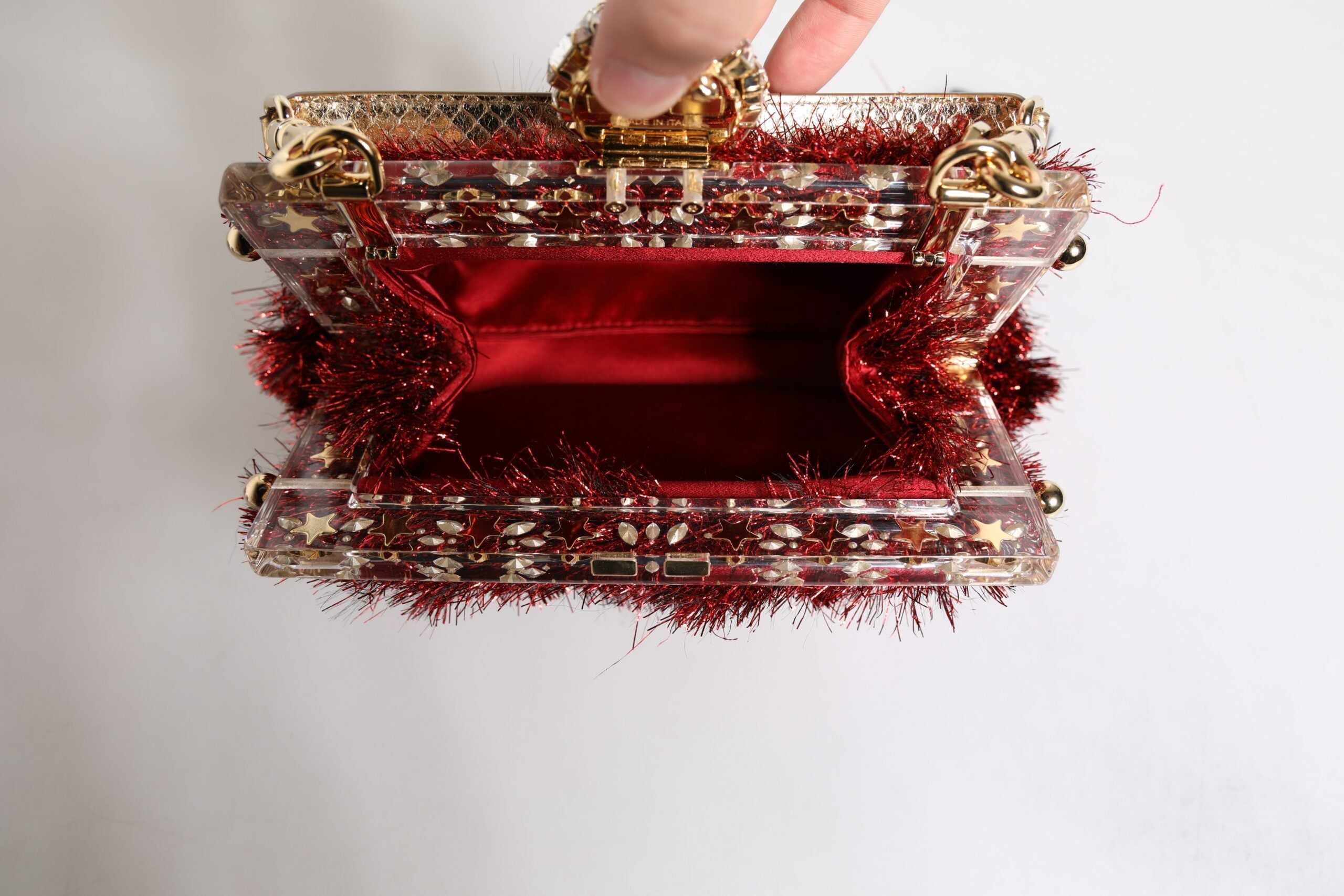 Dolce & Gabbana Red Gold Chain VANDA Tinsel Crystals Evening Clutch Bag LUNESCAPE
