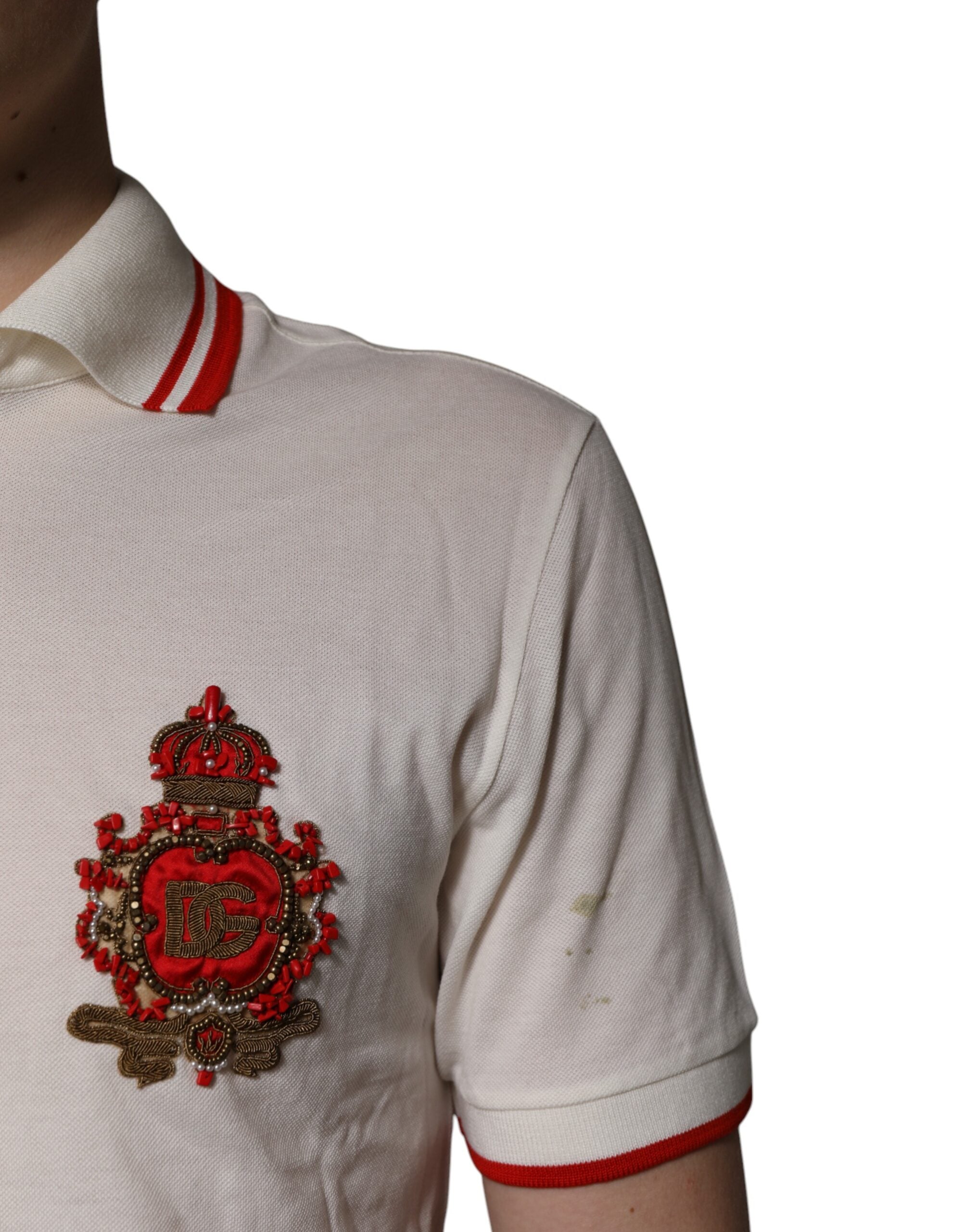 Dolce & Gabbana White Cotton Logo Collared Polo Men T-shirt