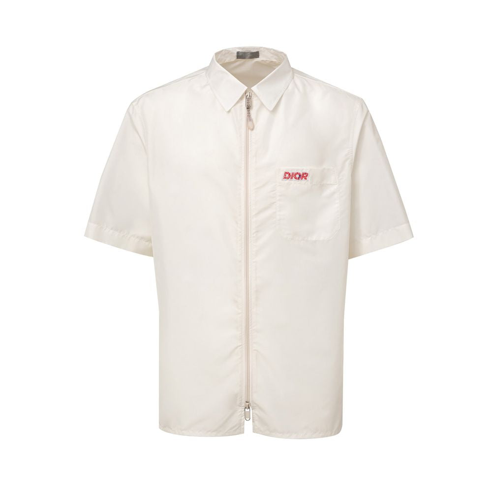 Dior White Zip Front Bowling Shirt