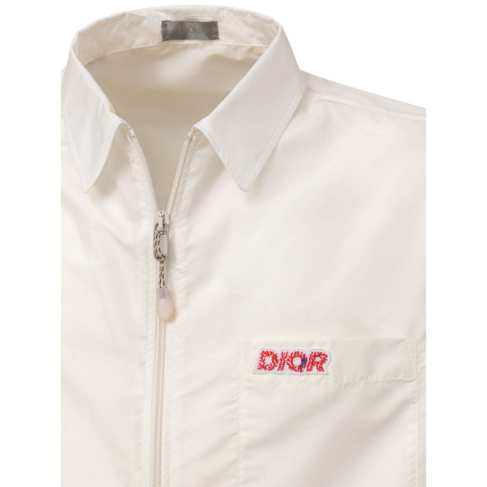Dior White Zip Front Bowling Shirt