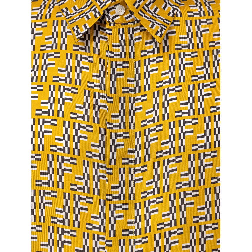Fendi Yellow Silk Short Sleeve Bowling Shirt