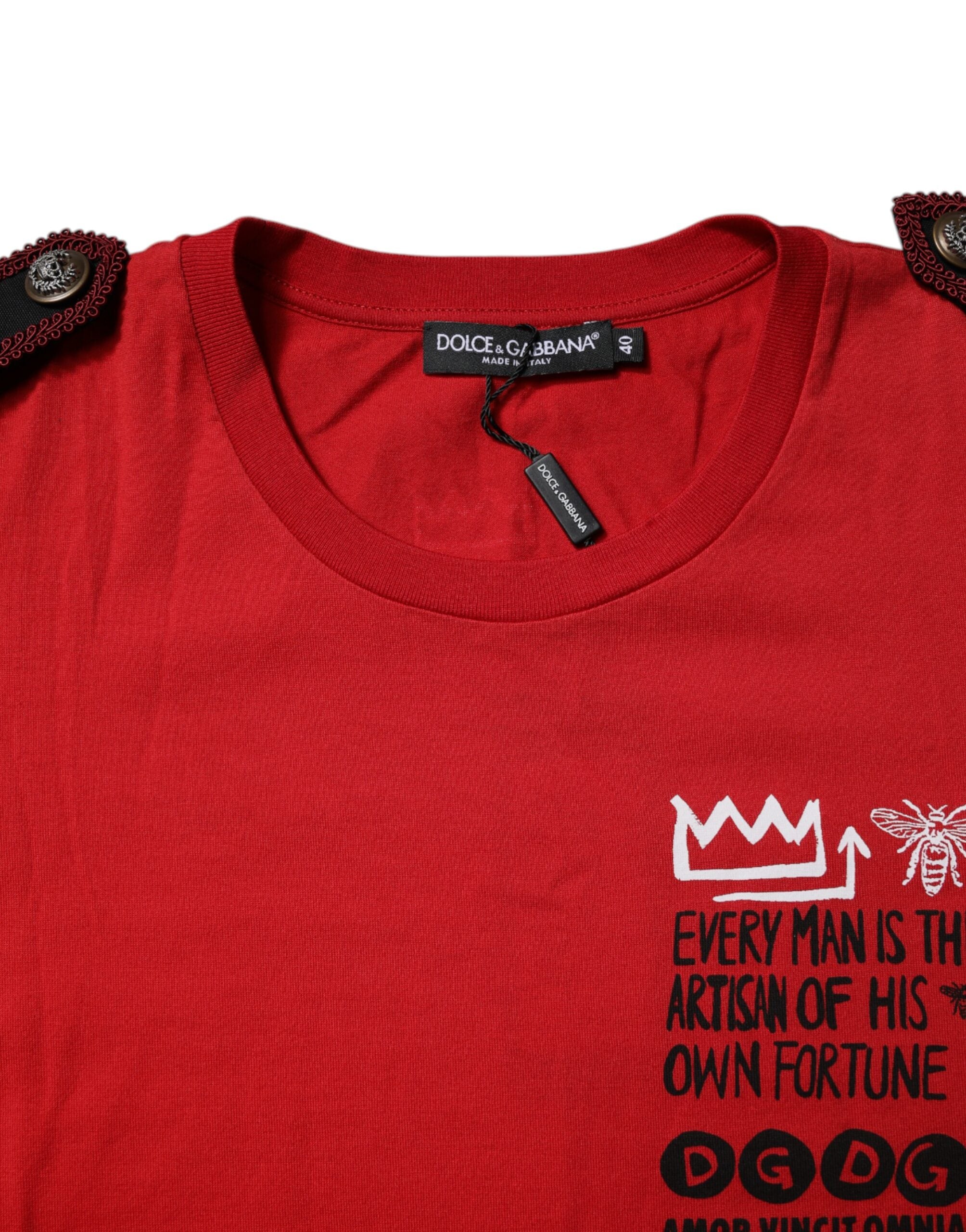 Dolce & Gabbana Red Cotton Round Neck Short Sleeves T-shirt