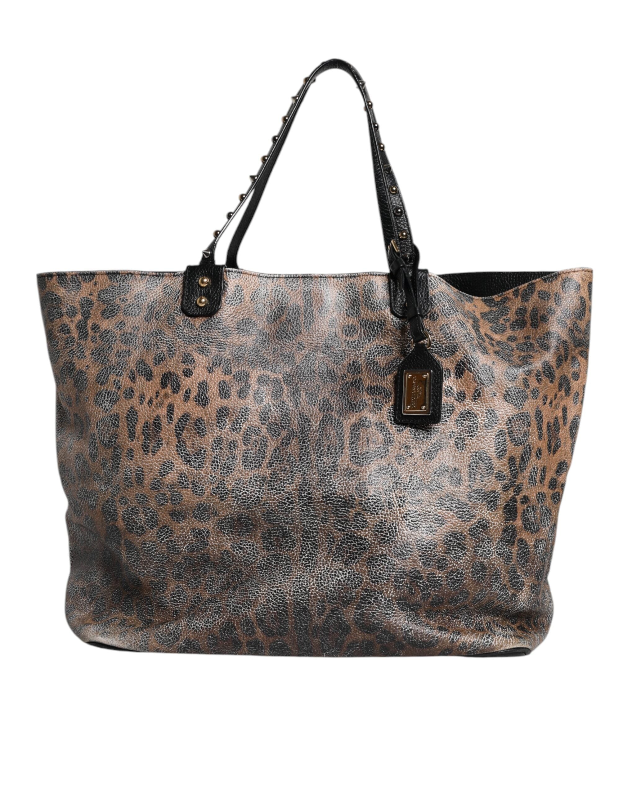 Dolce & Gabbana Brown Leopard BEATRICE Leather Logo Plaque Tote Bag LUNESCAPE