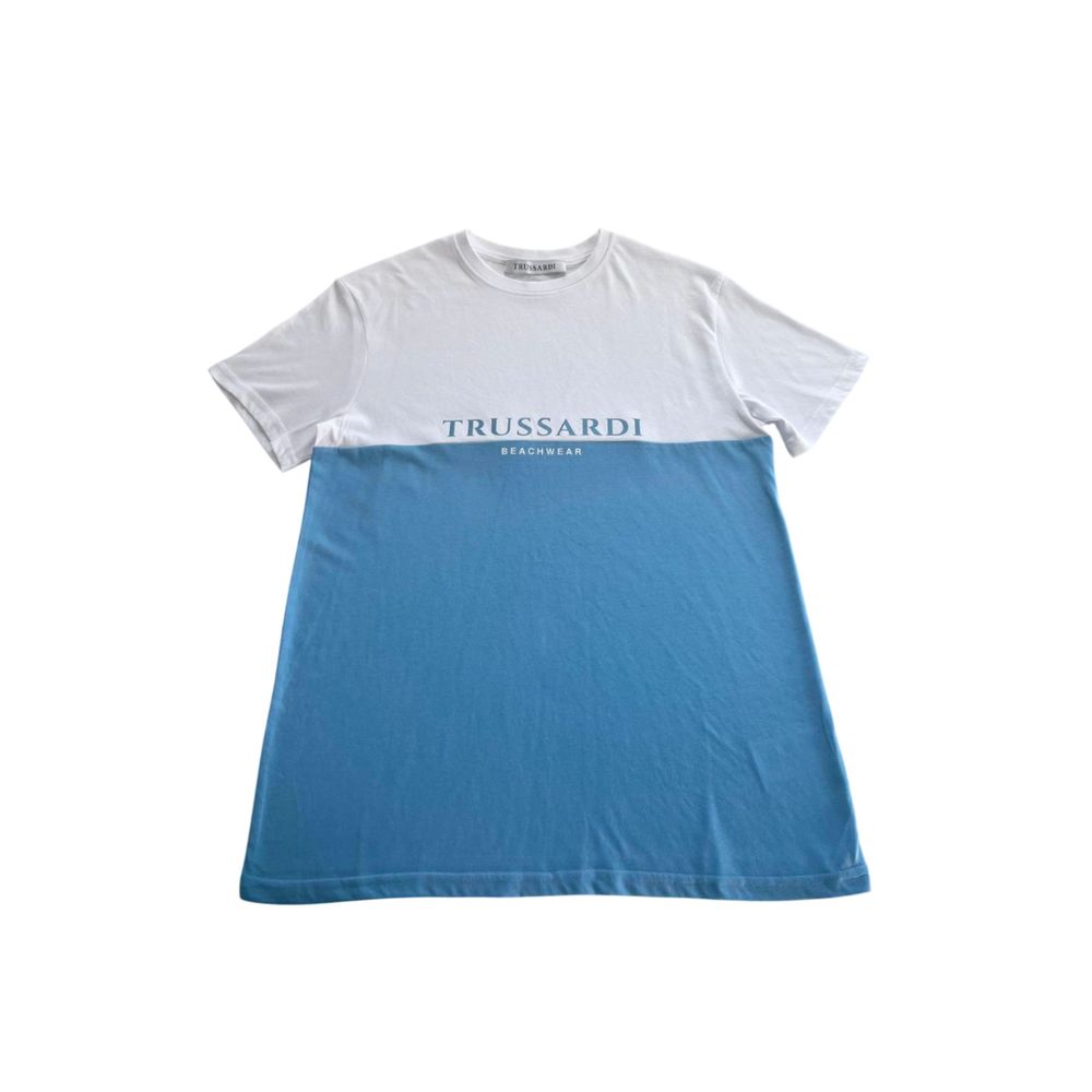 Trussardi Beachwear Light Blue Cotton Men T-Shirt LUNESCAPE