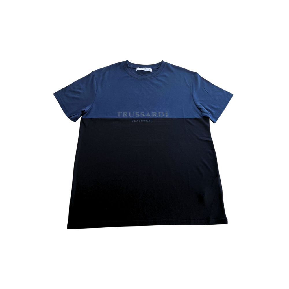 Trussardi Beachwear Blue Cotton Men T-Shirt LUNESCAPE