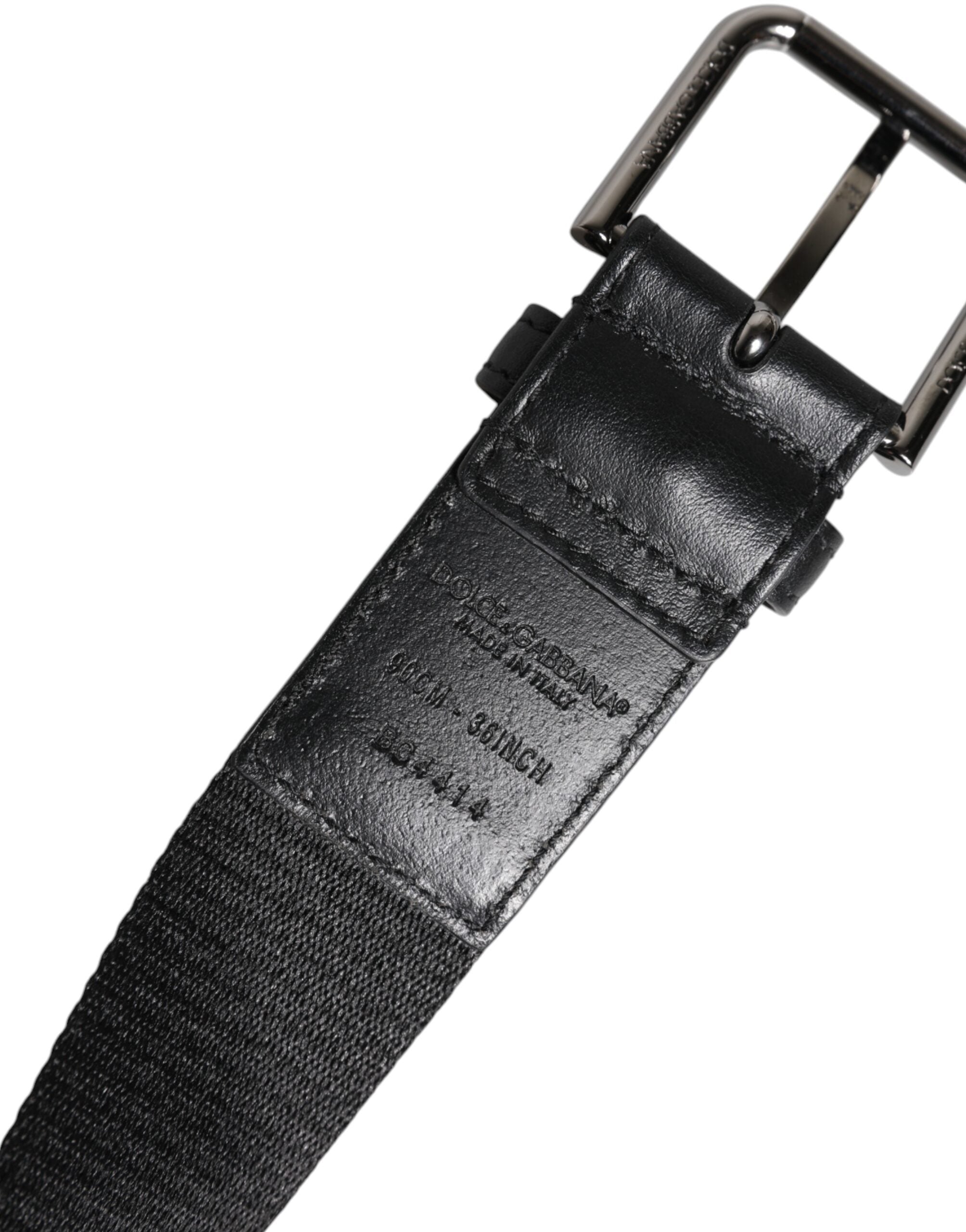 Dolce & Gabbana Black Blue Polyester Printed Metal Buckle Belt