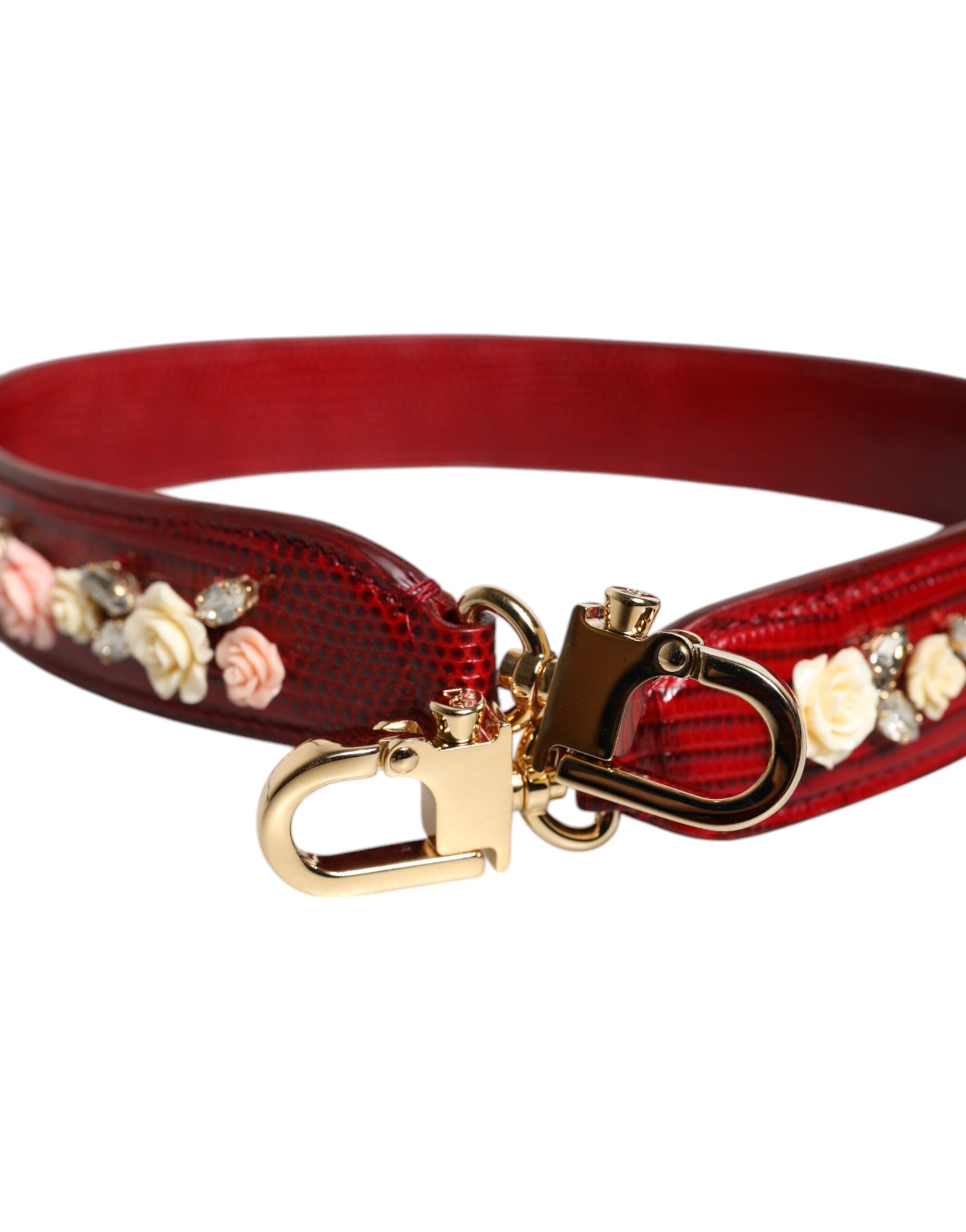 Dolce & Gabbana Red Leather Floral Embellish Bag Shoulder Strap LUNESCAPE
