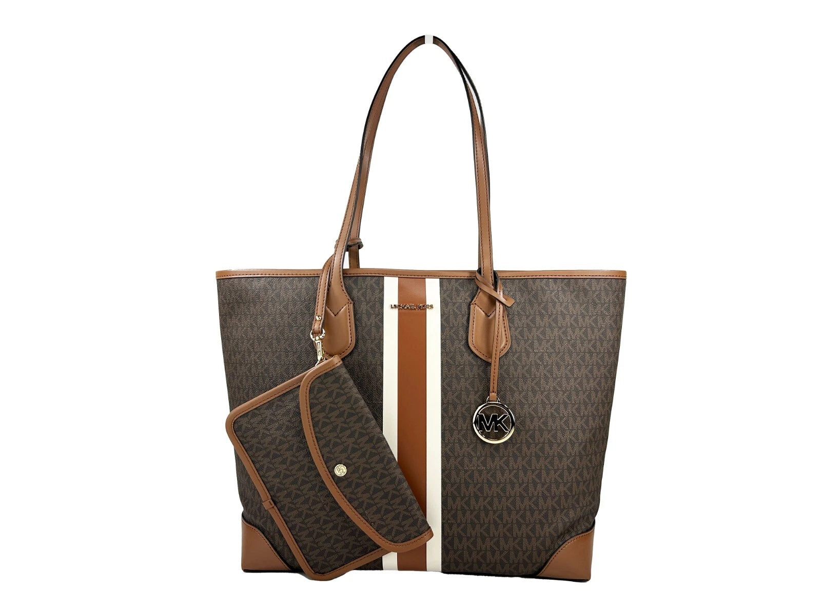 Michael Kors Eva Large Stripe Travel Tote Bag Plus Pouch in Brown LUNESCAPE
