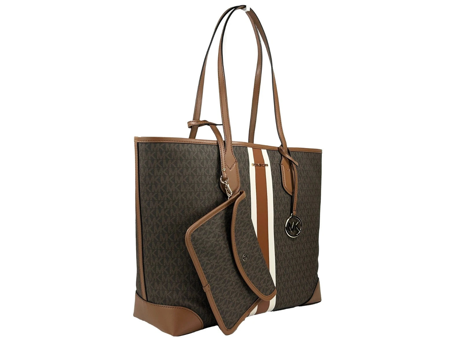 Michael Kors Eva Large Stripe Travel Tote Bag Plus Pouch in Brown LUNESCAPE