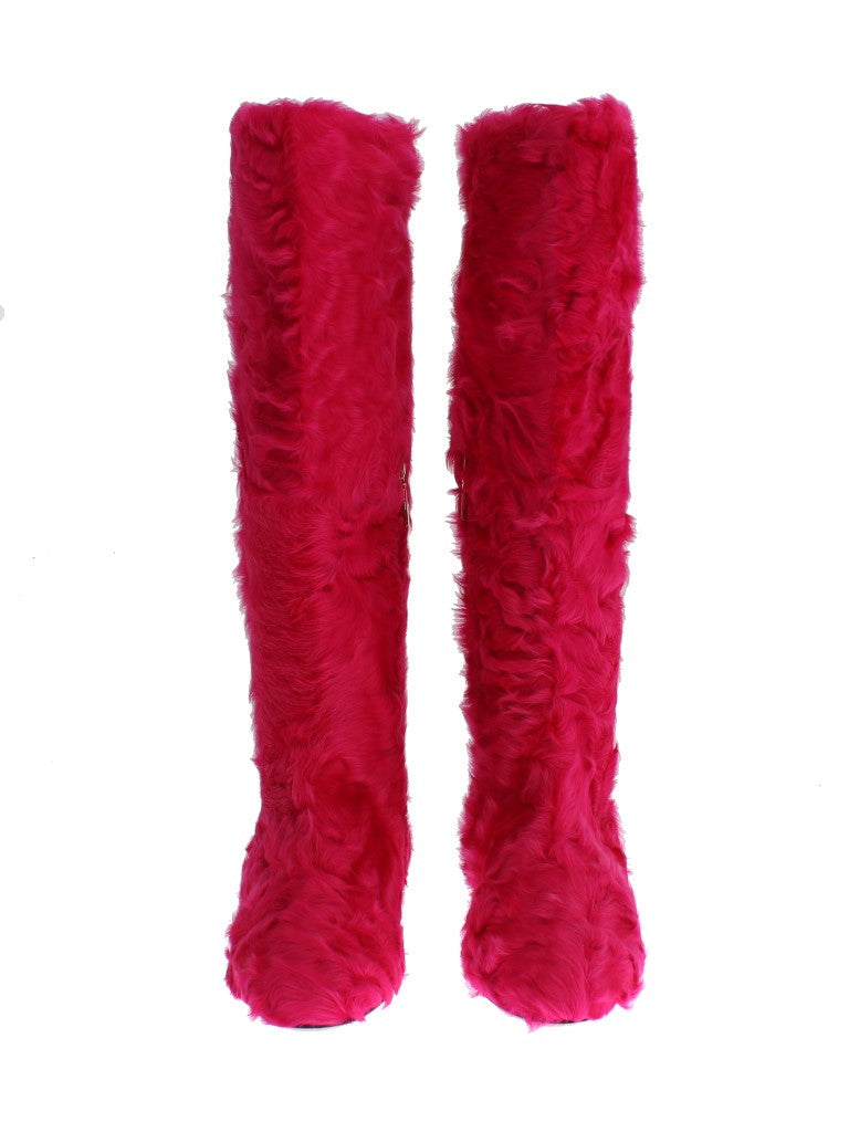 Dolce & Gabbana Elegant Pink Lambskin Fur Boots LUNESCAPE