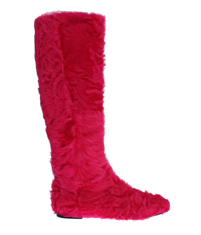 Dolce & Gabbana Elegant Pink Lambskin Fur Boots LUNESCAPE