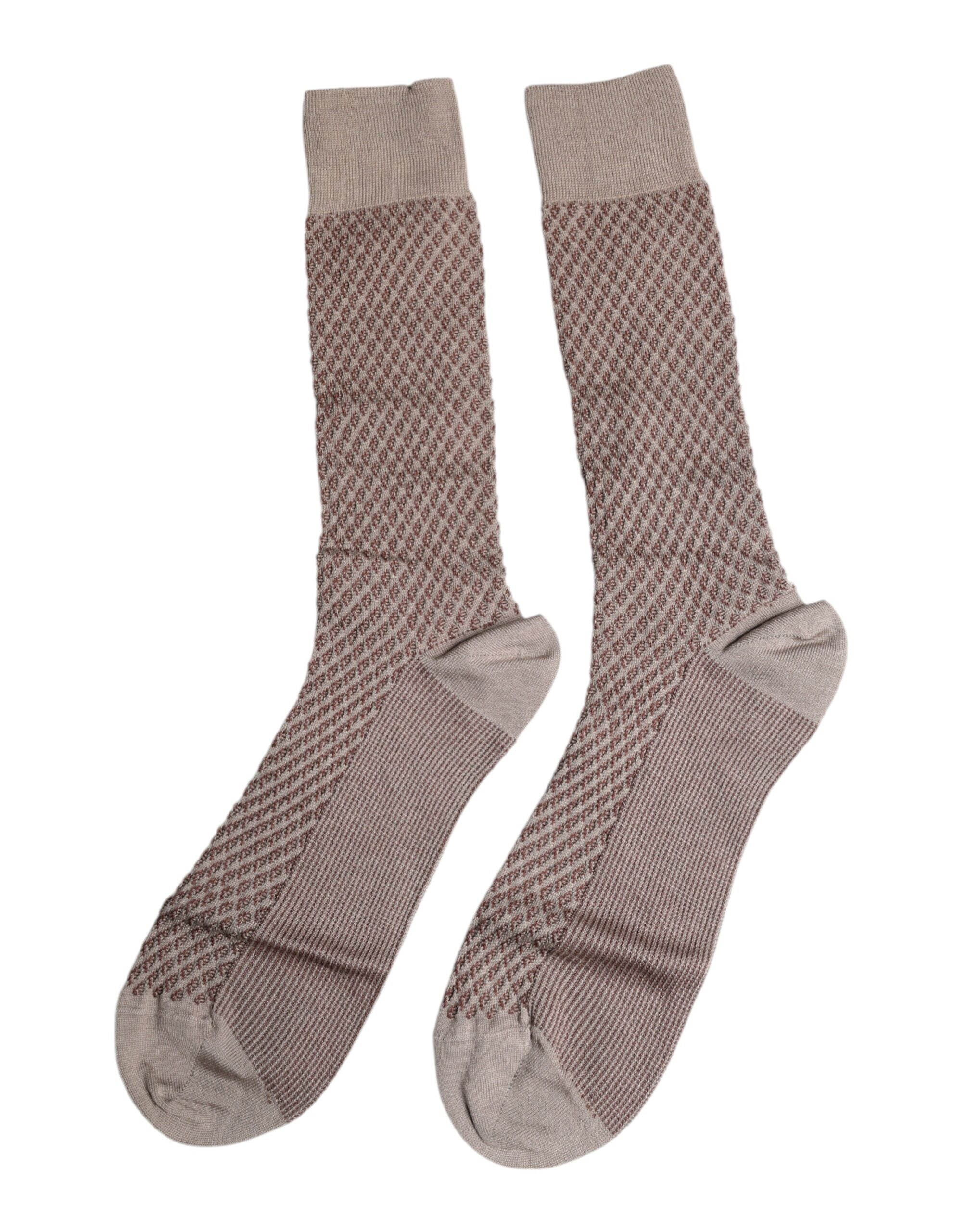Dolce & Gabbana Brown Solid DG Logo Mid Calf Men Socks