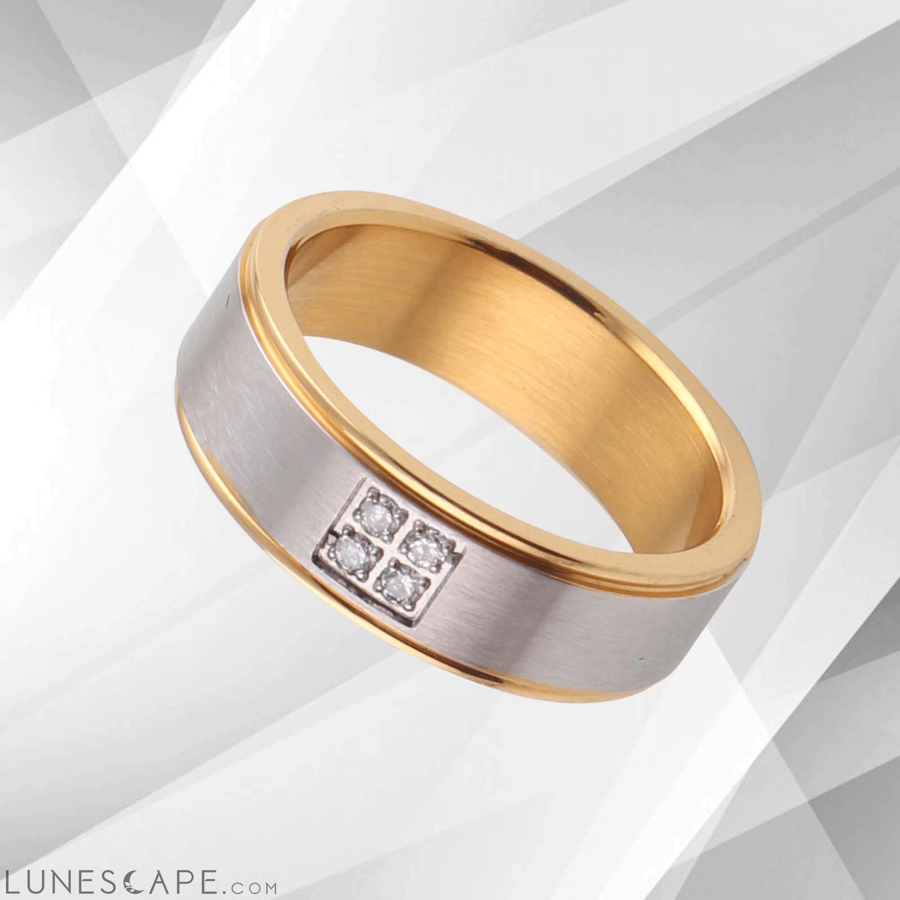 6mm Titanium Four 0.35Ct C Z Diamond Wedding Band 18Ct Yellow White LUNESCAPE