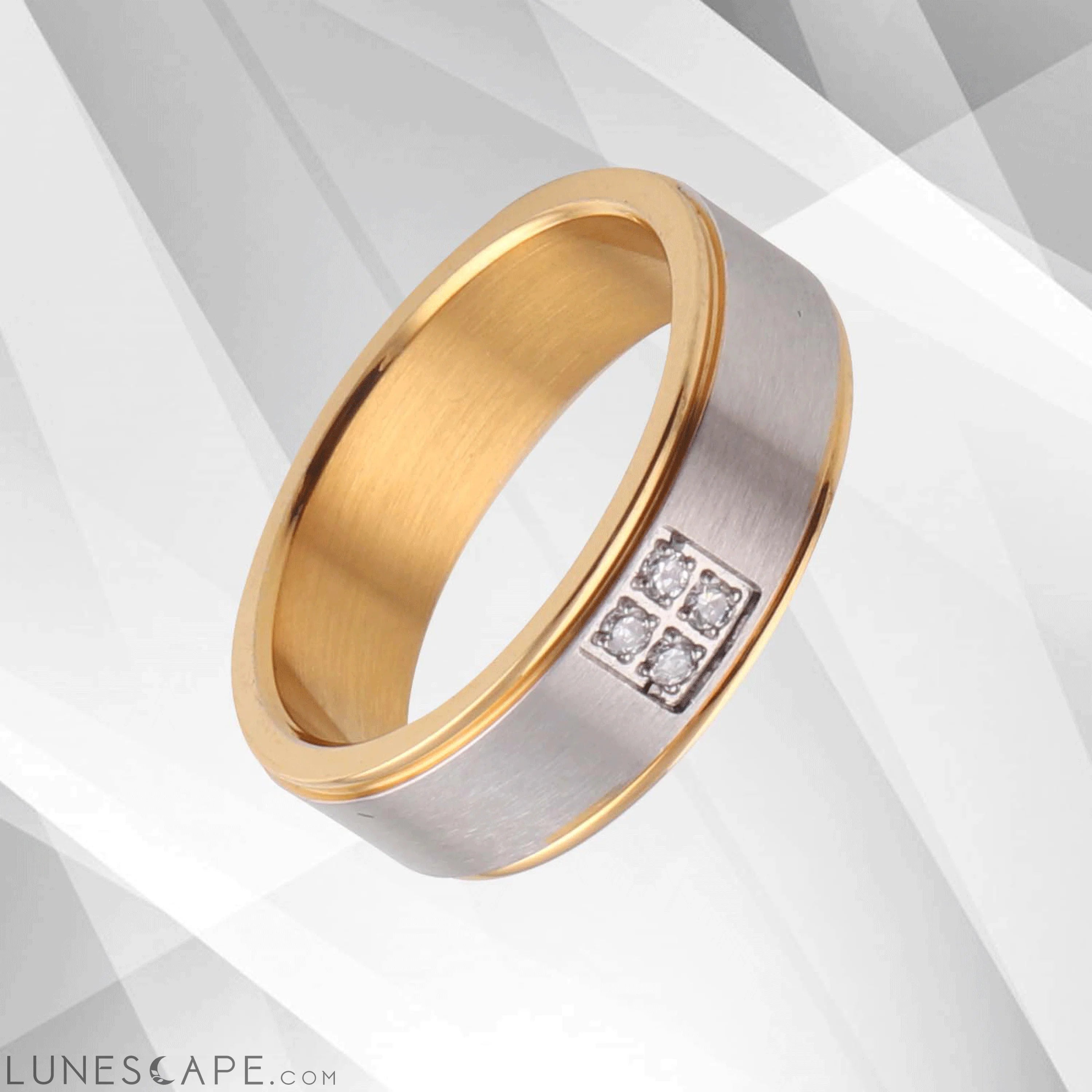 6mm Titanium Four 0.35Ct C Z Diamond Wedding Band 18Ct Yellow White LUNESCAPE