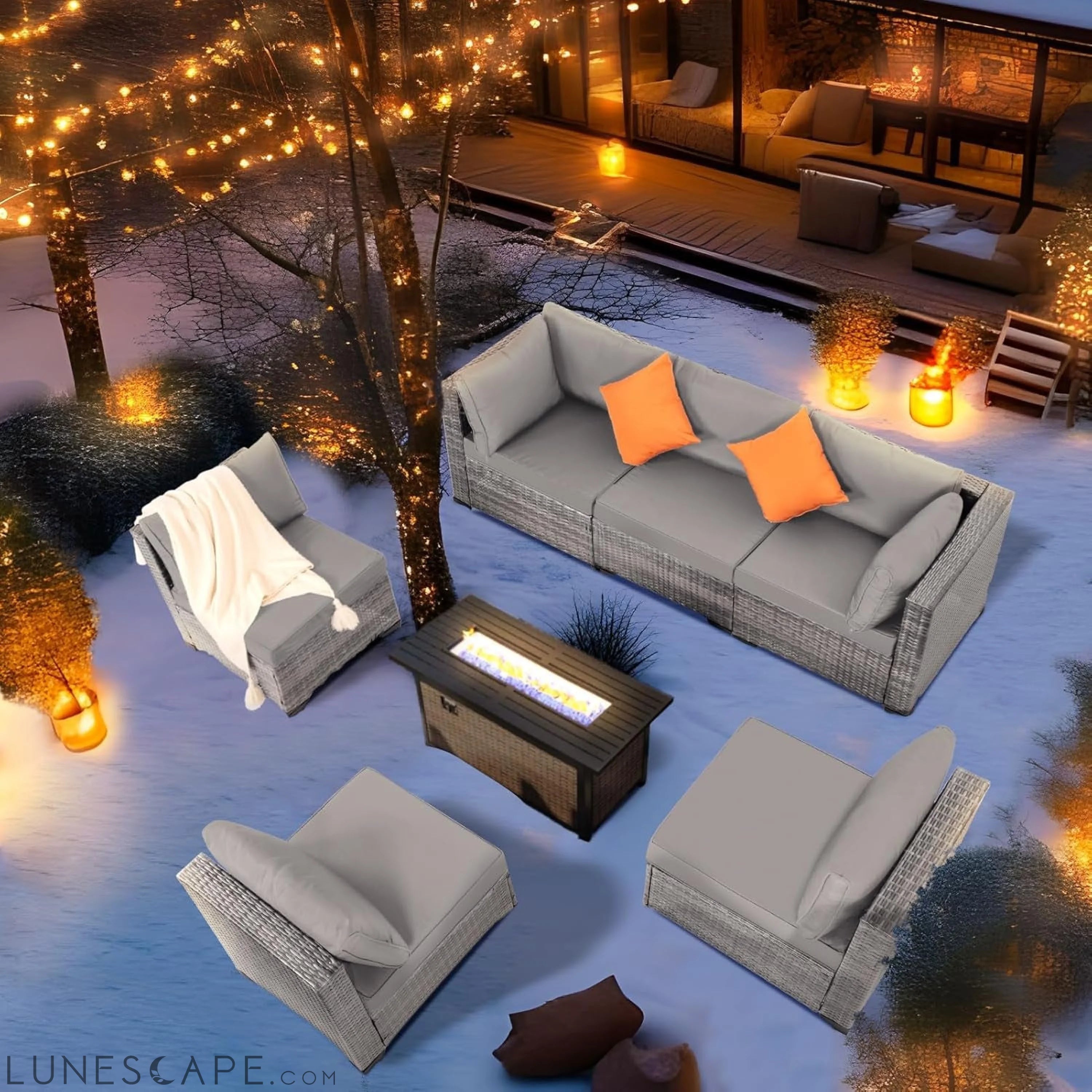 7 Pieces Outdoor Patio Furniture Set, Wicker Sectional Sofa Set Rattan LUNESCAPE