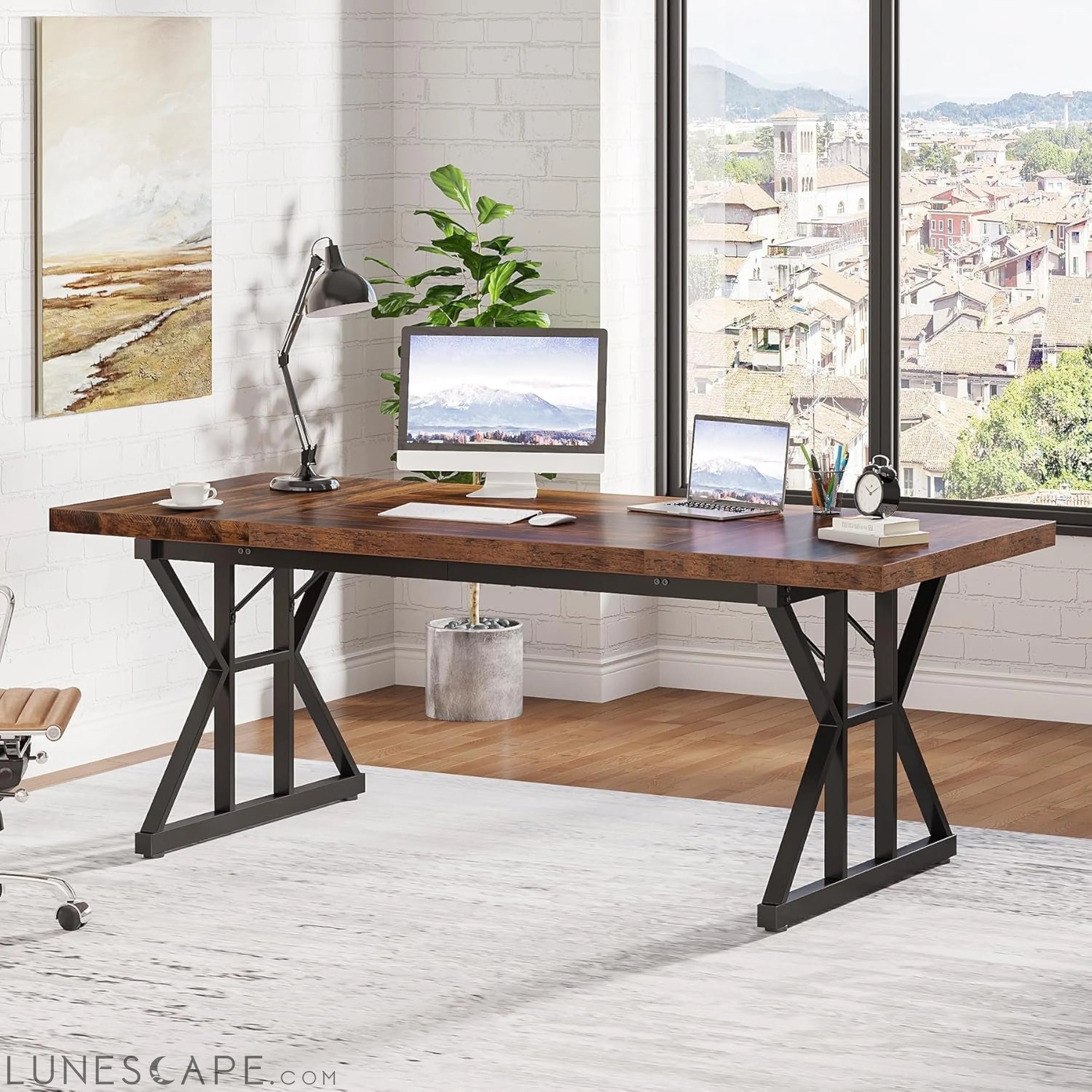 70.8-Inch Executive Desk, Large Computer Office Desk Workstation, LUNESCAPE