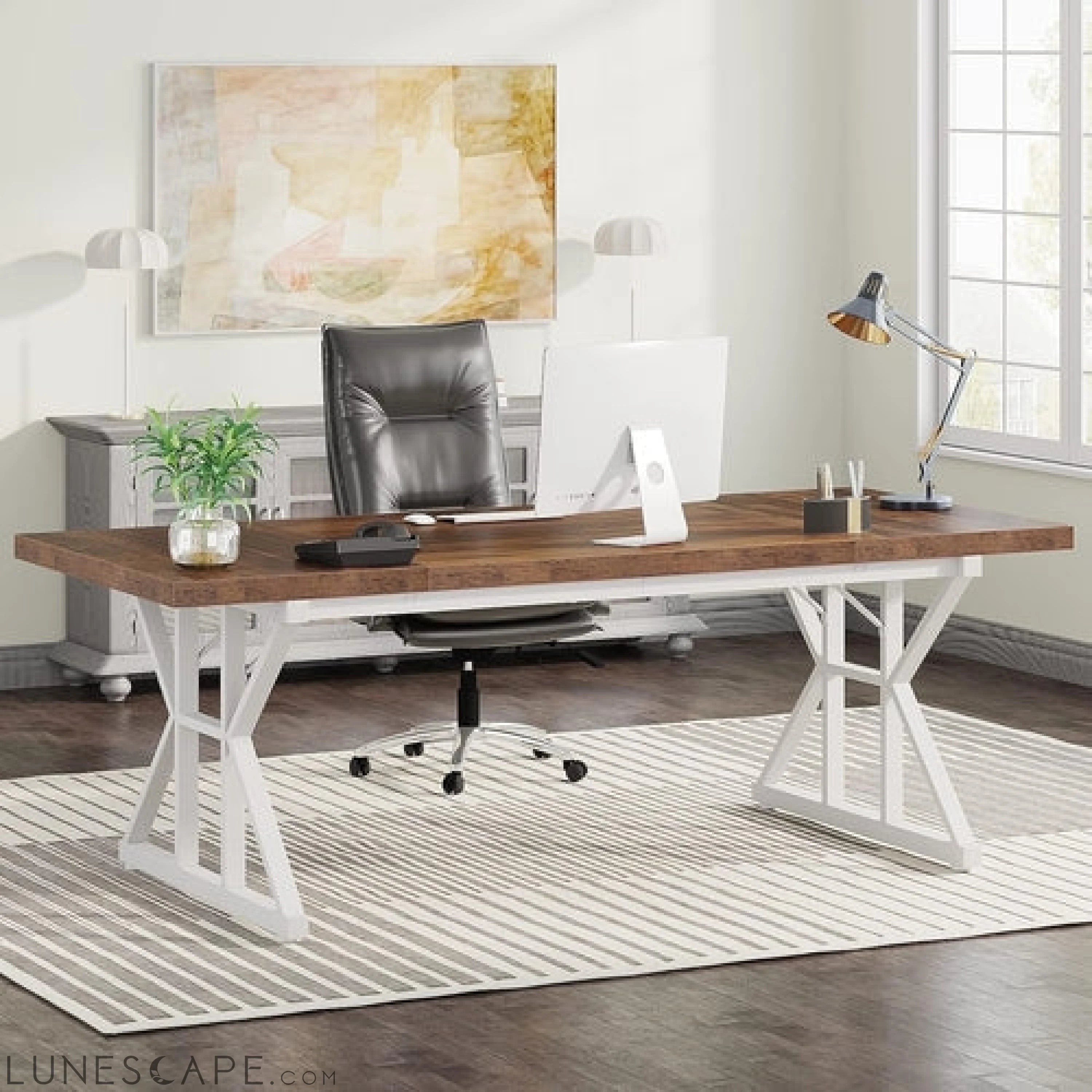 70.8-Inch Executive Desk, Large Computer Office Desk Workstation, LUNESCAPE