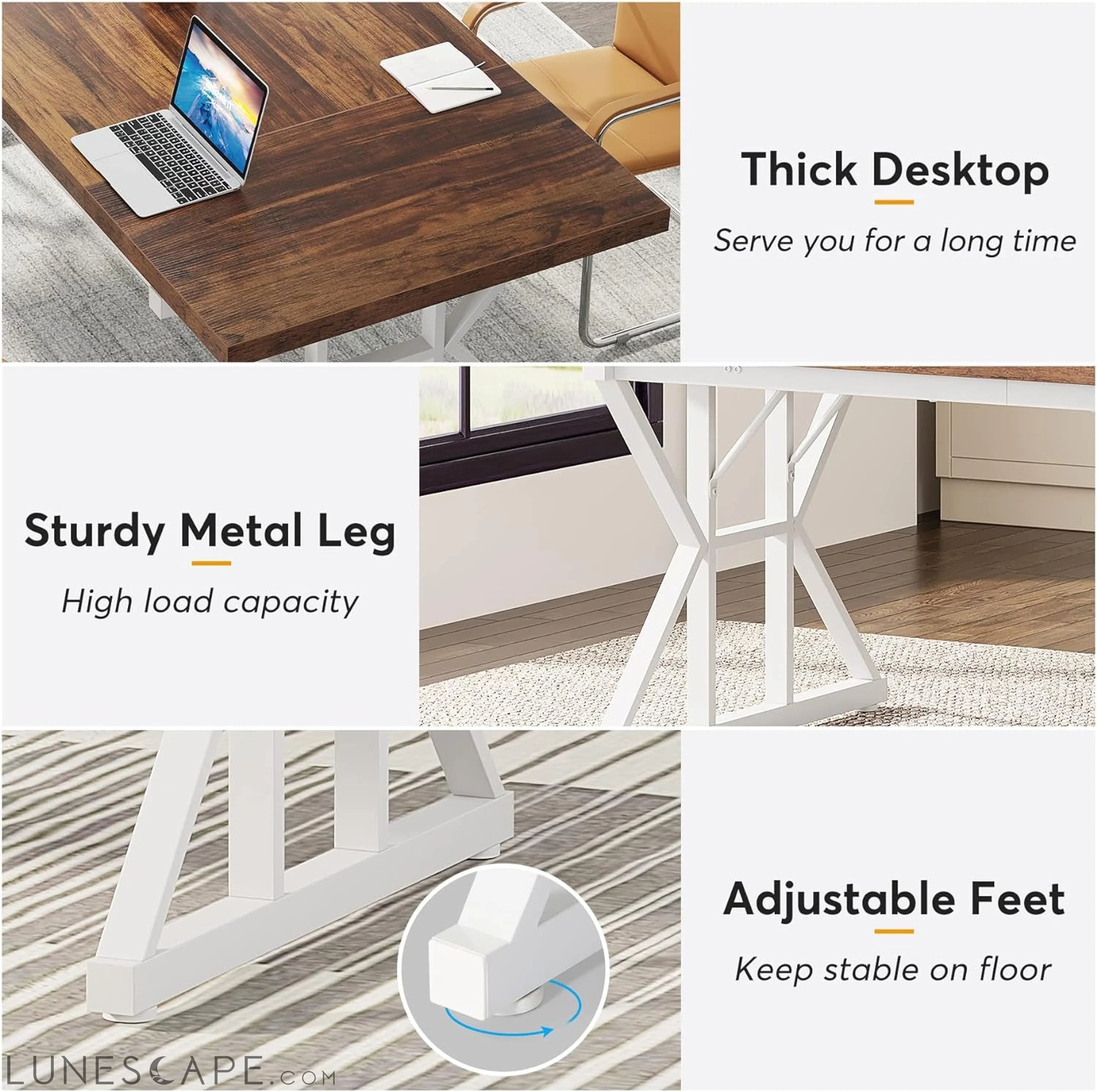 70.8-Inch Executive Desk, Large Computer Office Desk Workstation, LUNESCAPE