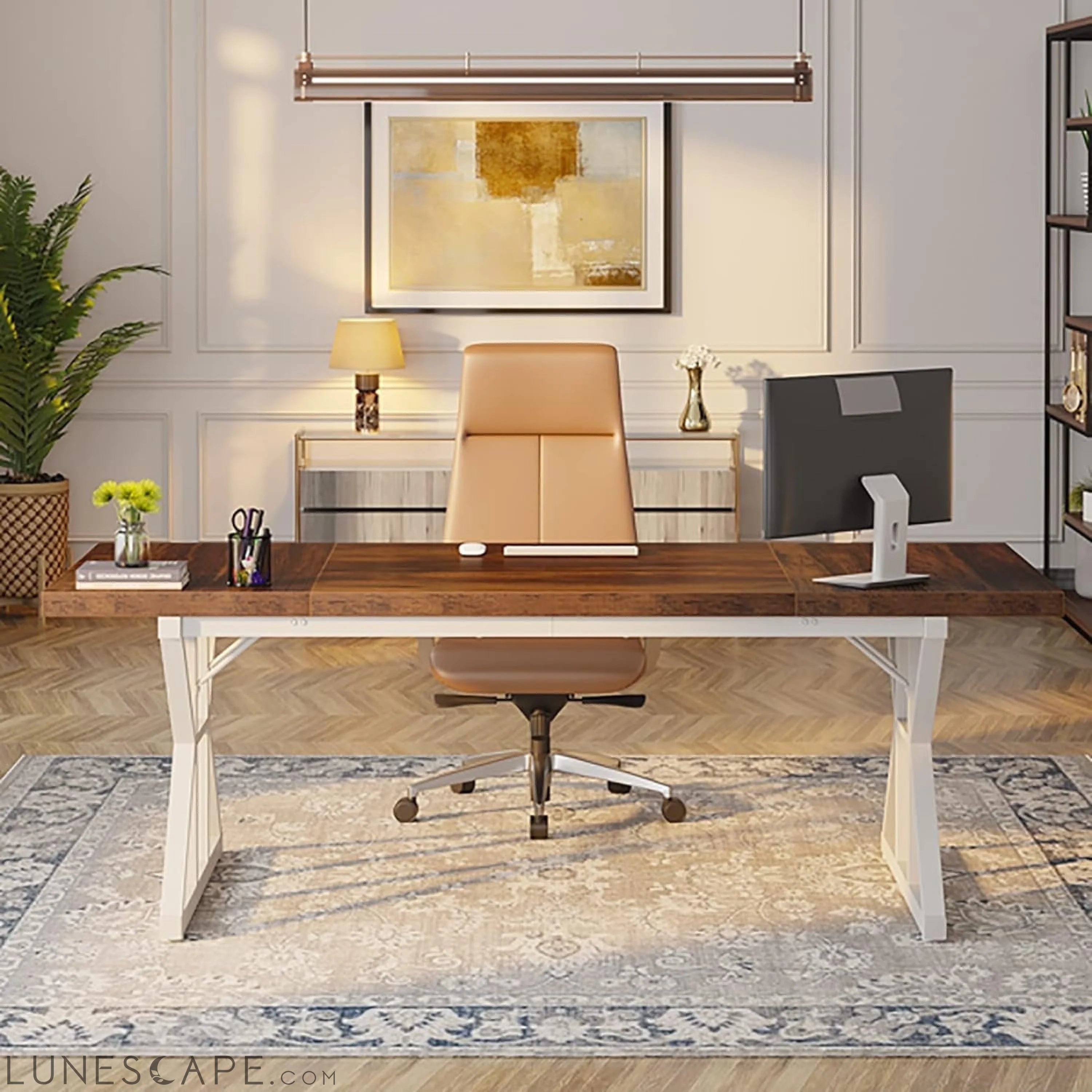 70.8-Inch Executive Desk, Large Computer Office Desk Workstation, LUNESCAPE