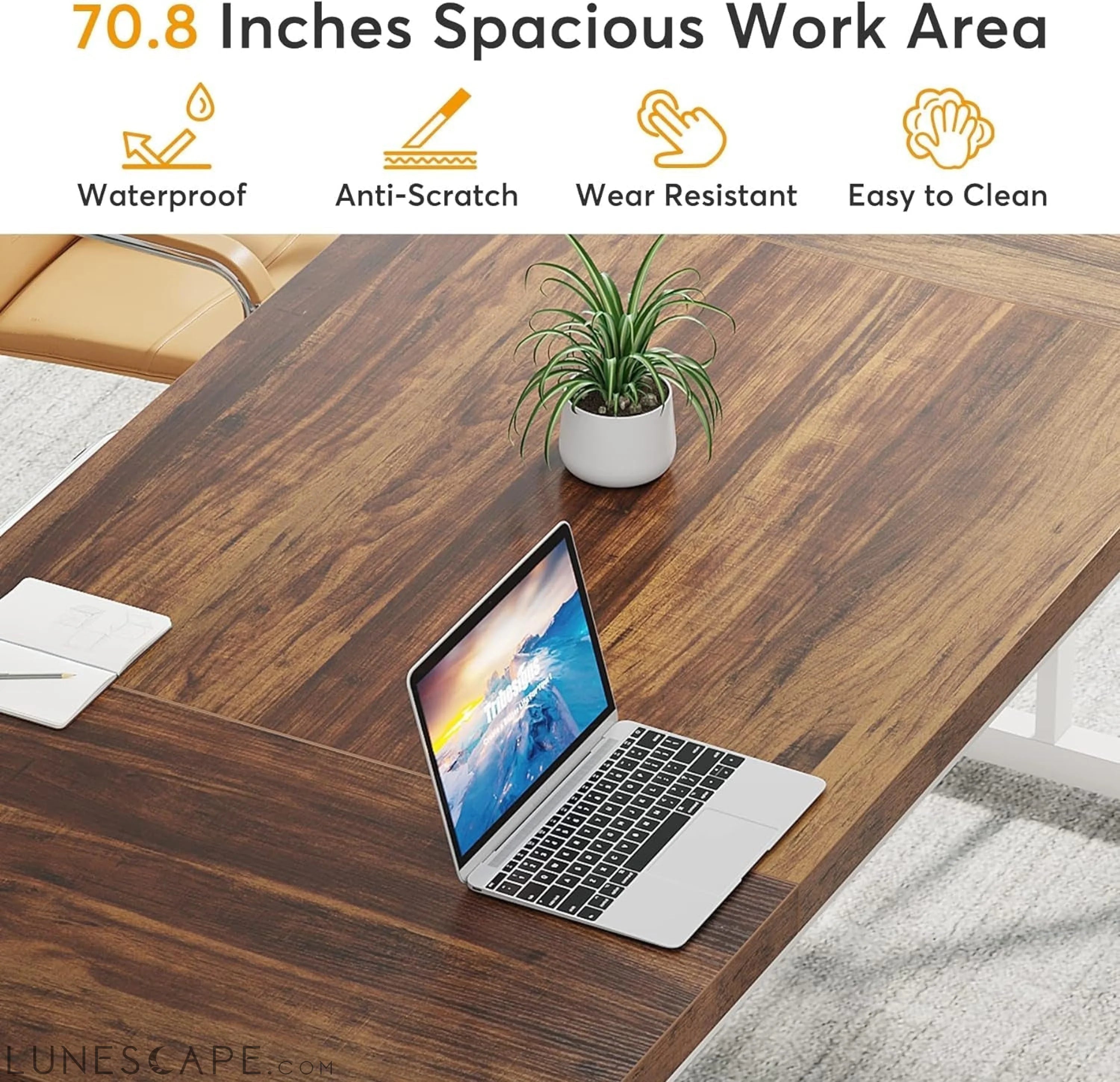 70.8-Inch Executive Desk, Large Computer Office Desk Workstation, LUNESCAPE