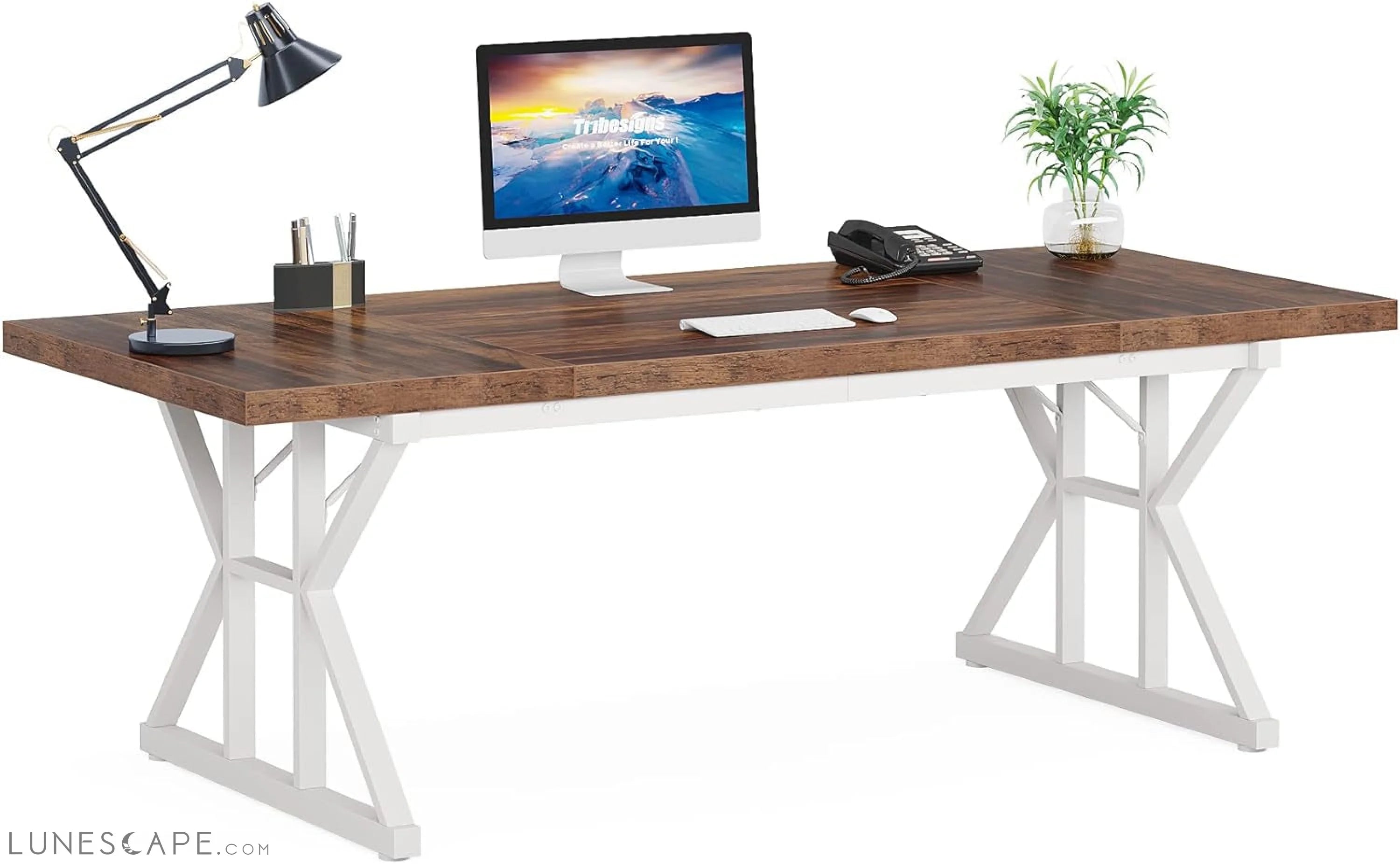 70.8-Inch Executive Desk, Large Computer Office Desk Workstation, LUNESCAPE