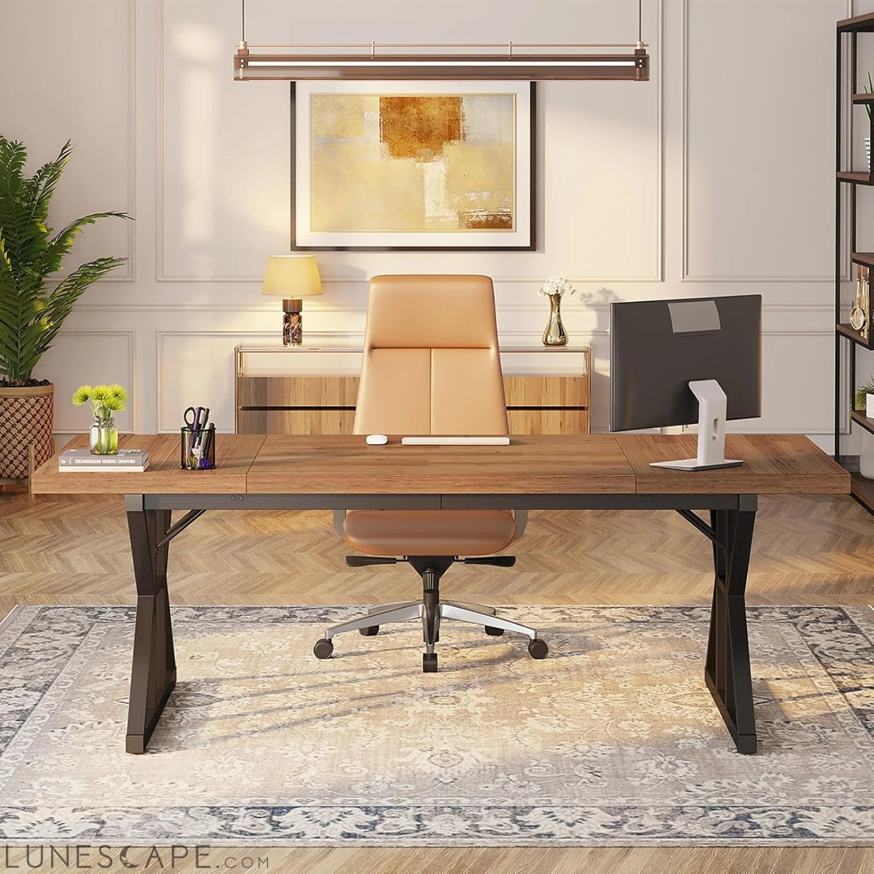 70.8-Inch Executive Desk, Large Computer Office Desk Workstation, LUNESCAPE