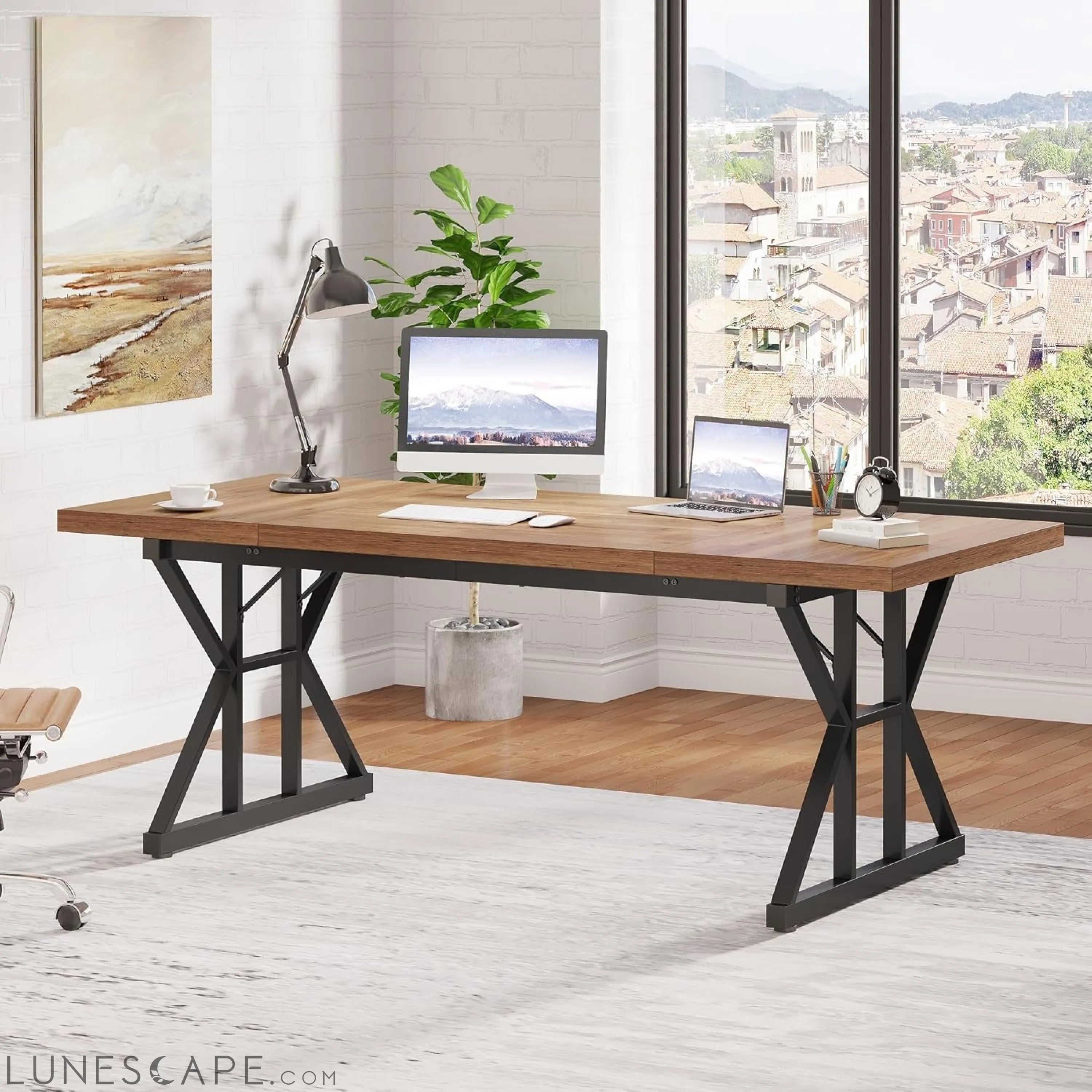 70.8-Inch Executive Desk, Large Computer Office Desk Workstation, LUNESCAPE