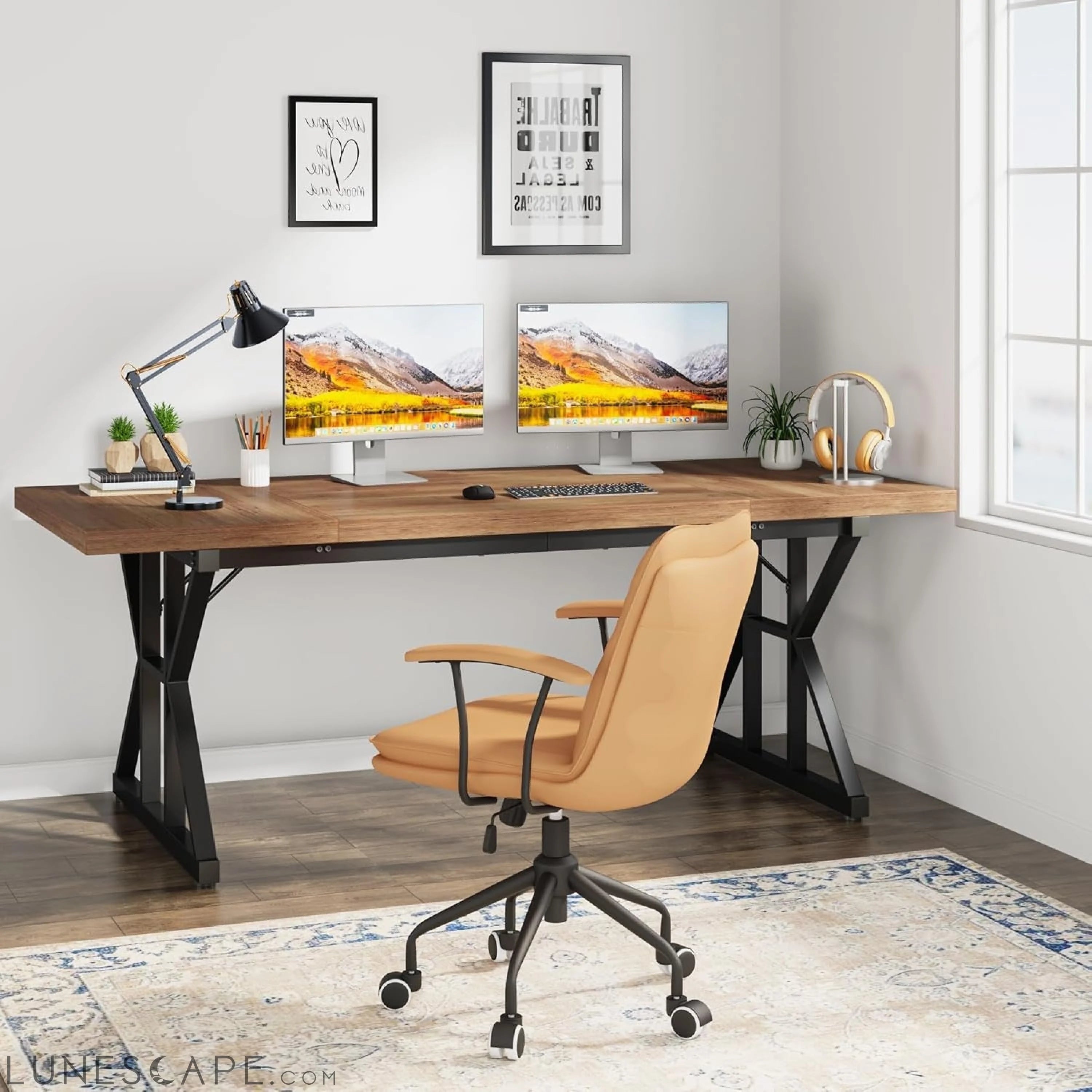 70.8-Inch Executive Desk, Large Computer Office Desk Workstation, LUNESCAPE