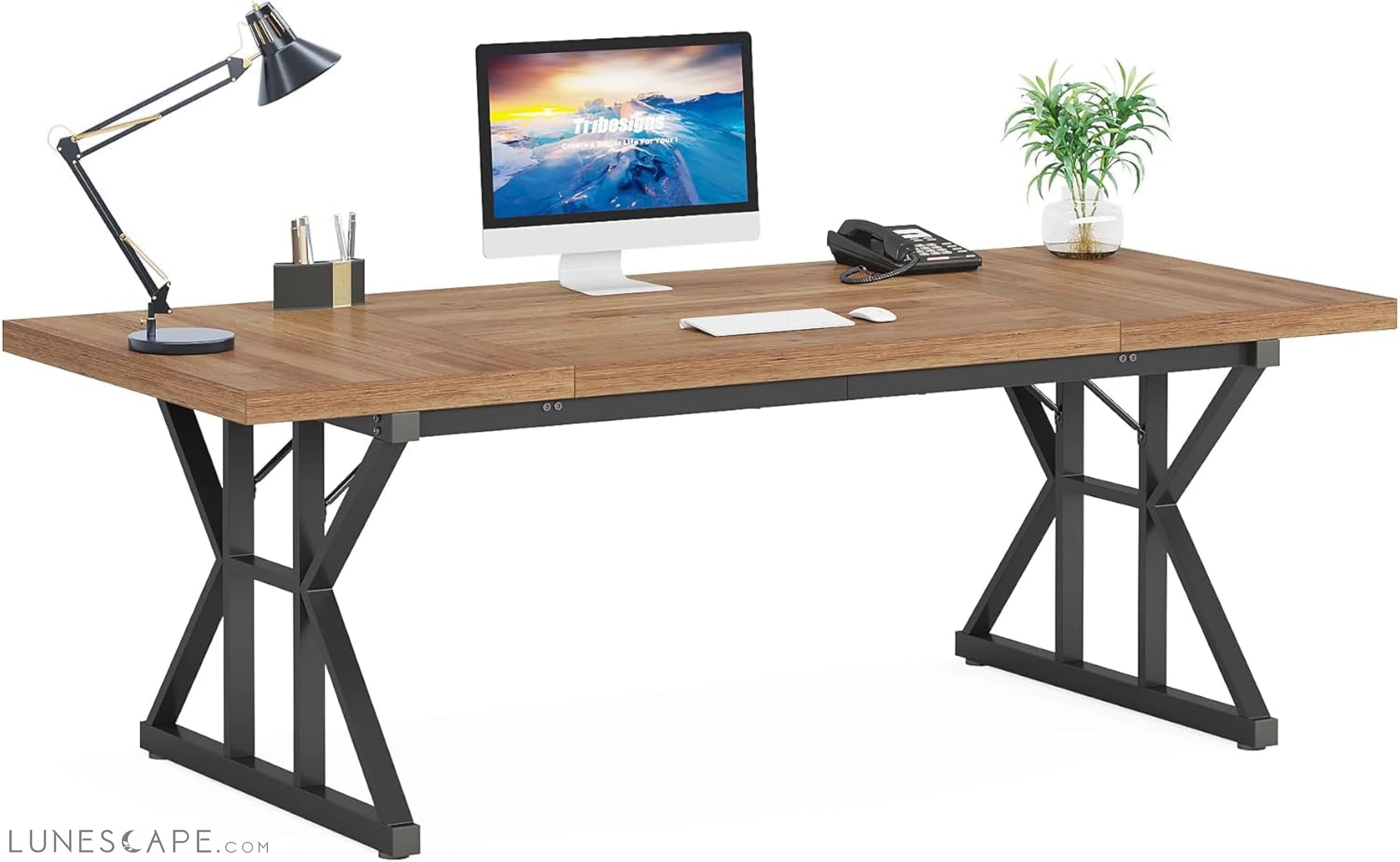 70.8-Inch Executive Desk, Large Computer Office Desk Workstation, LUNESCAPE