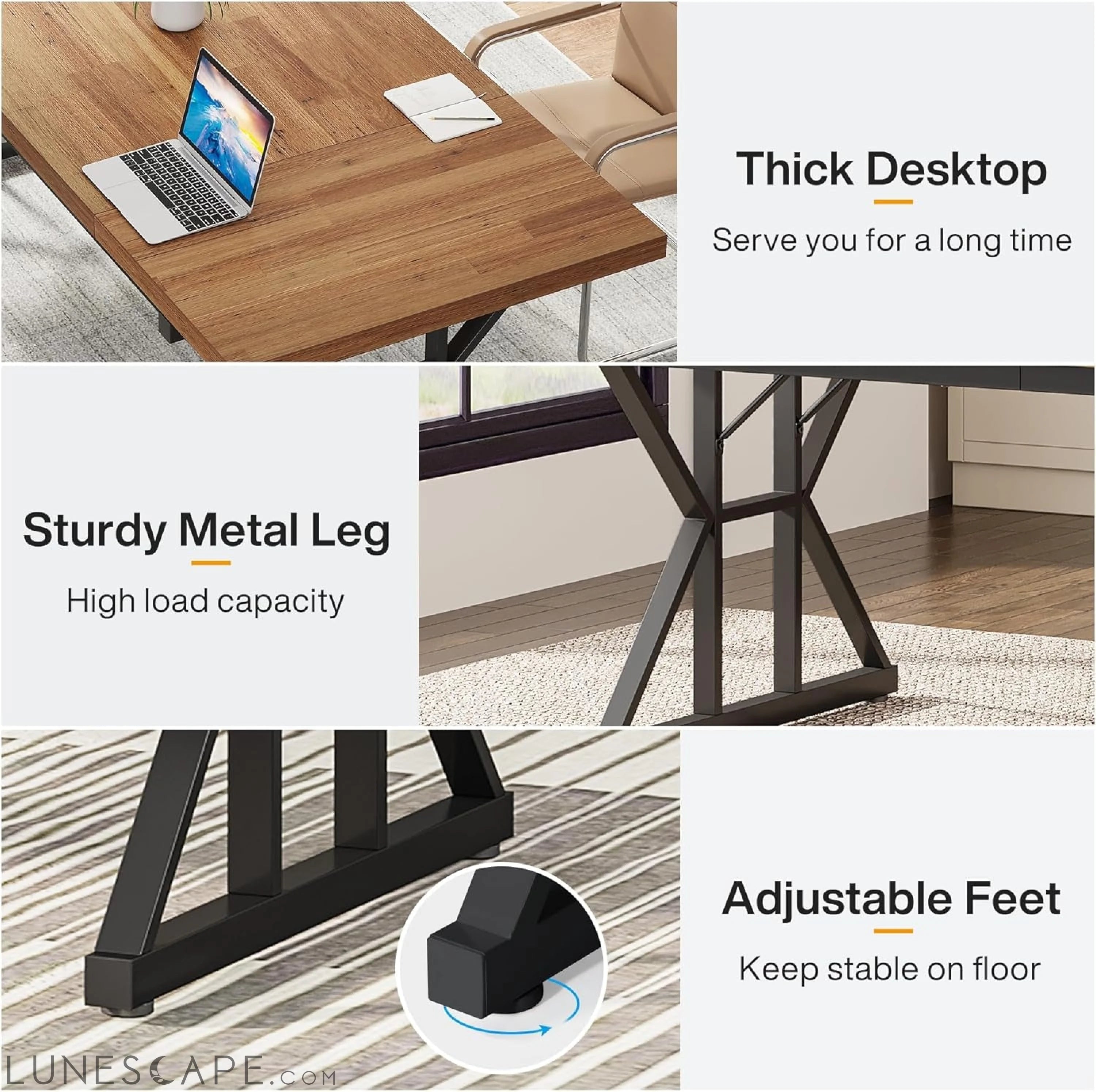 70.8-Inch Executive Desk, Large Computer Office Desk Workstation, LUNESCAPE