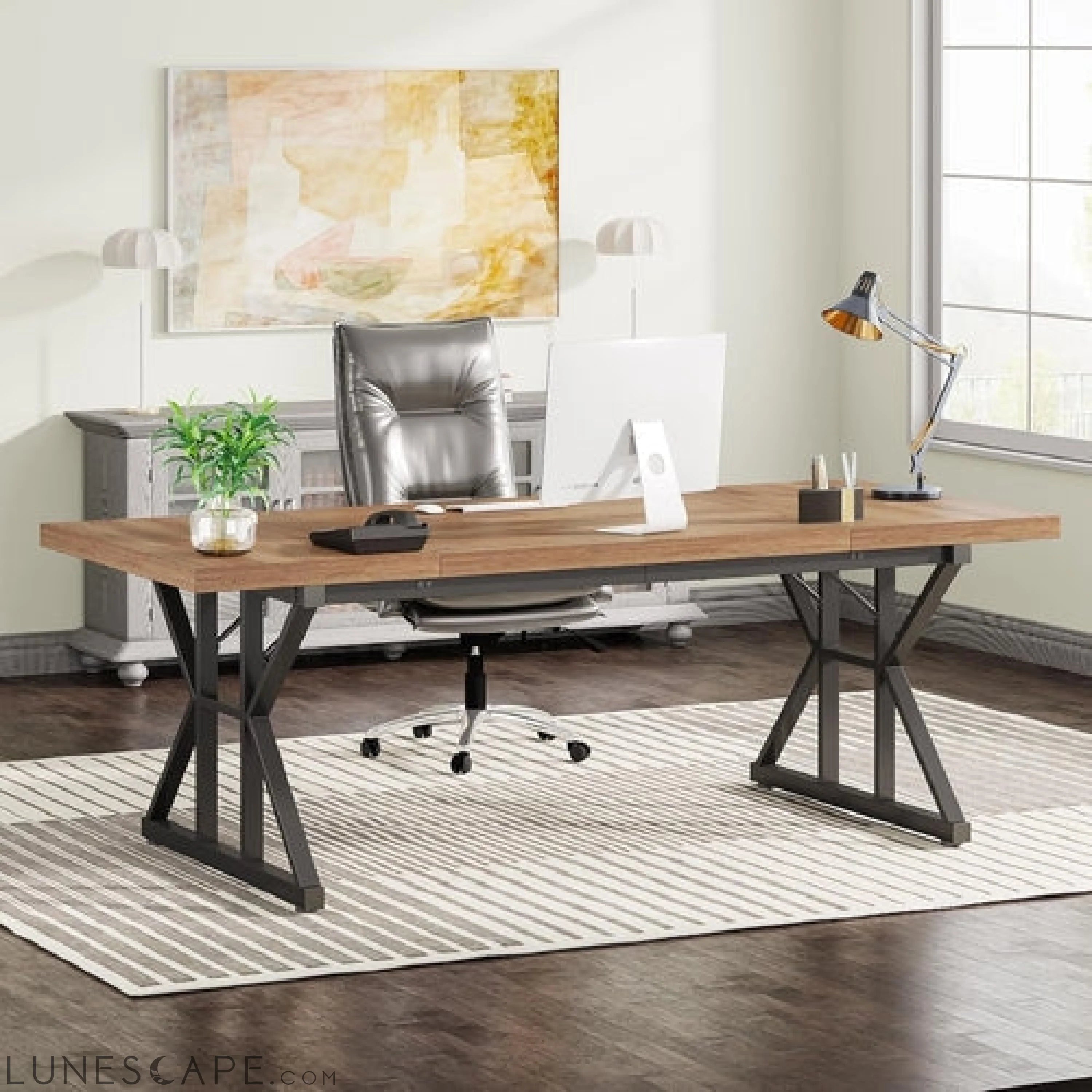 70.8-Inch Executive Desk, Large Computer Office Desk Workstation, LUNESCAPE
