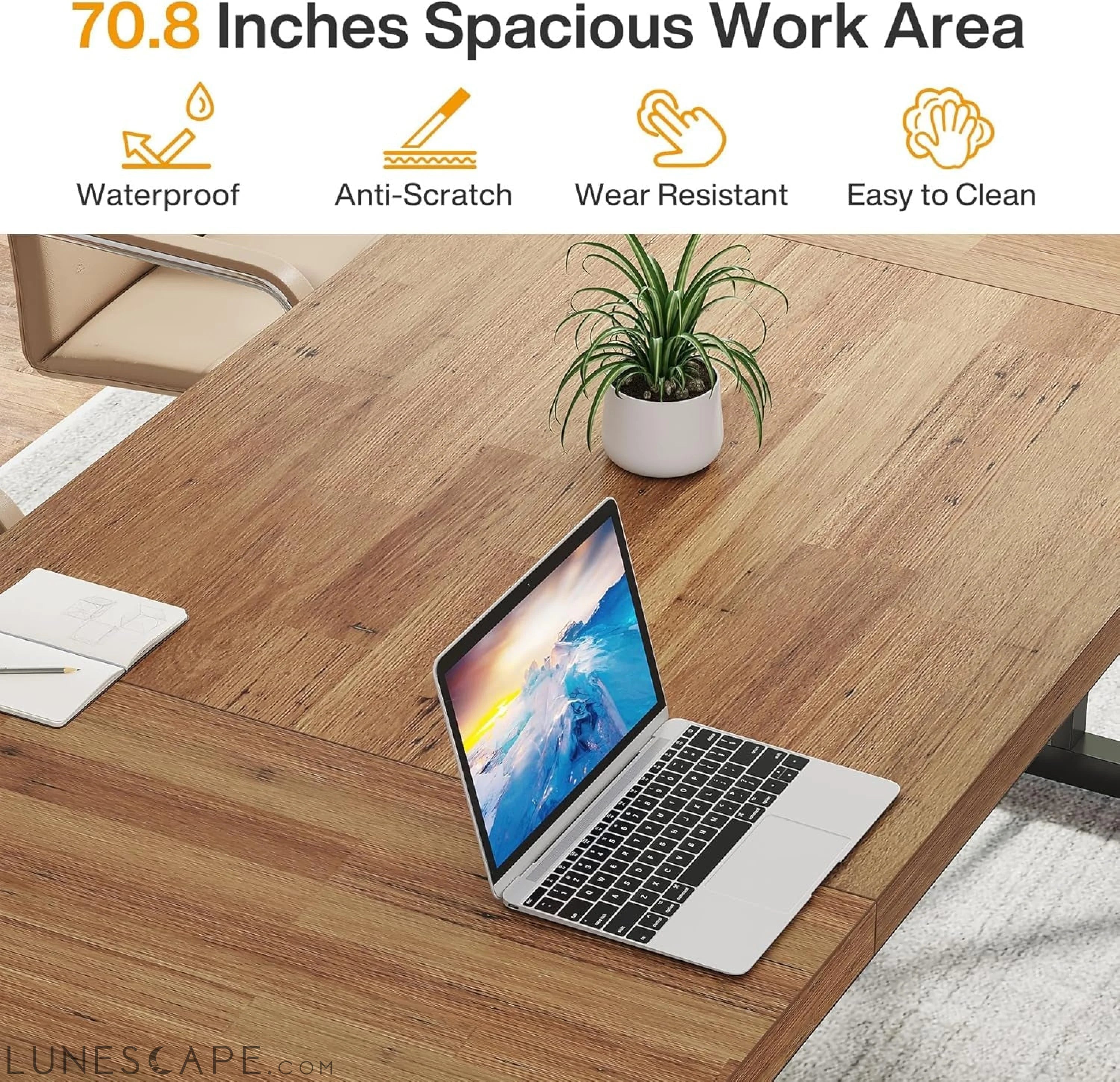 70.8-Inch Executive Desk, Large Computer Office Desk Workstation, LUNESCAPE