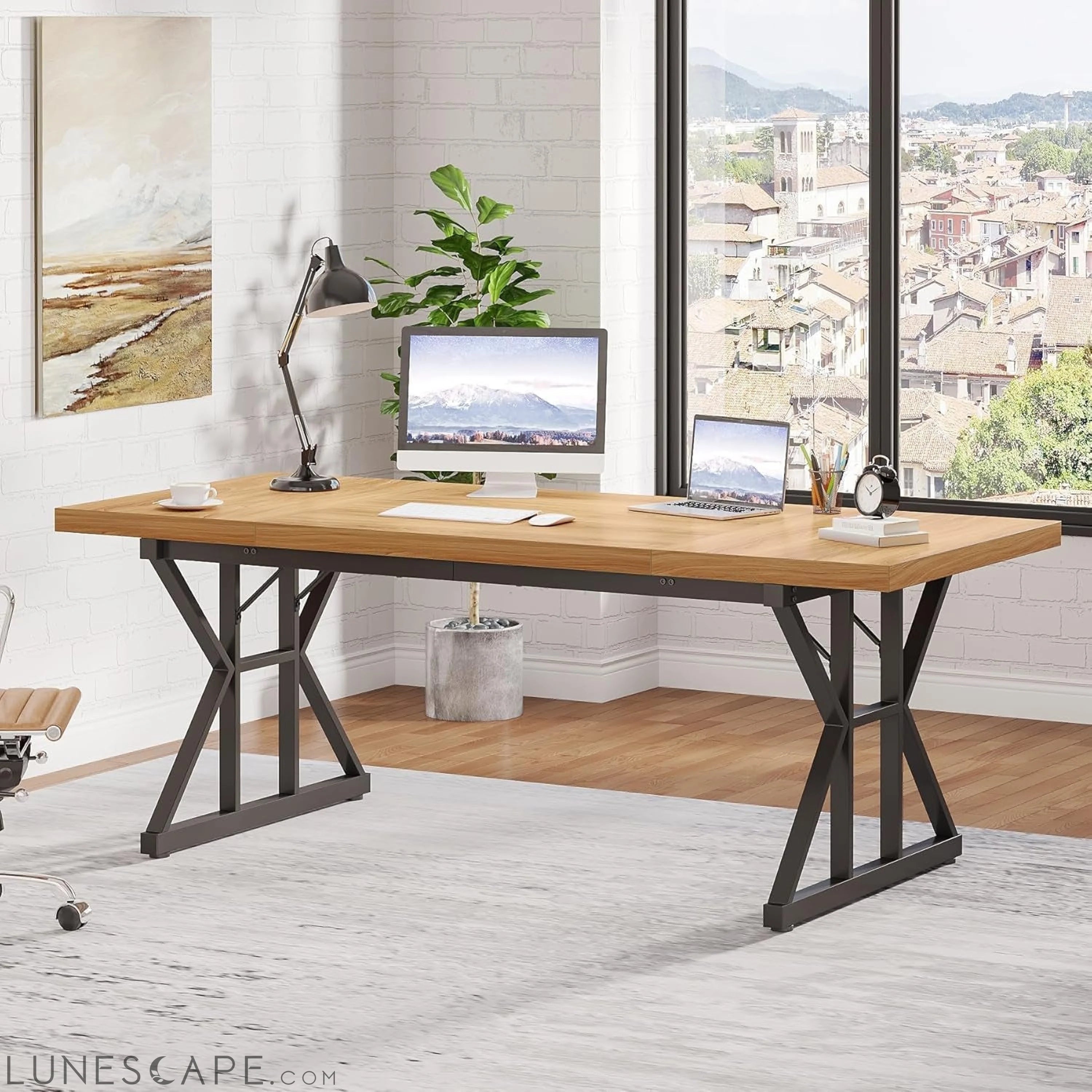 70.8-Inch Executive Desk, Large Computer Office Desk Workstation, LUNESCAPE