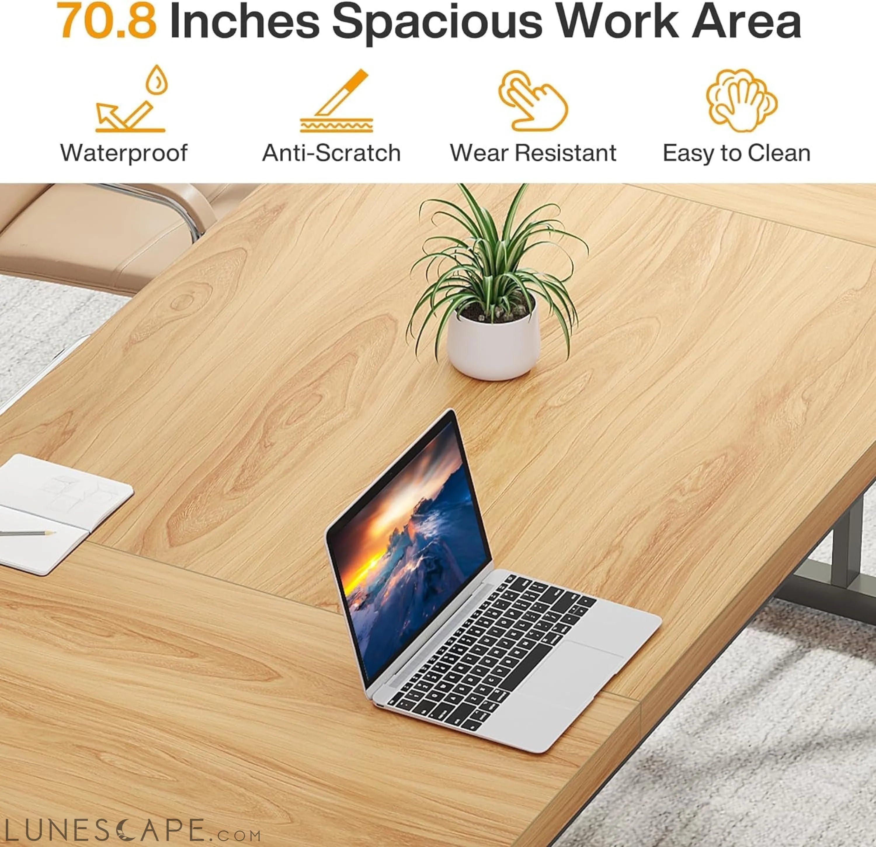 70.8-Inch Executive Desk, Large Computer Office Desk Workstation, LUNESCAPE