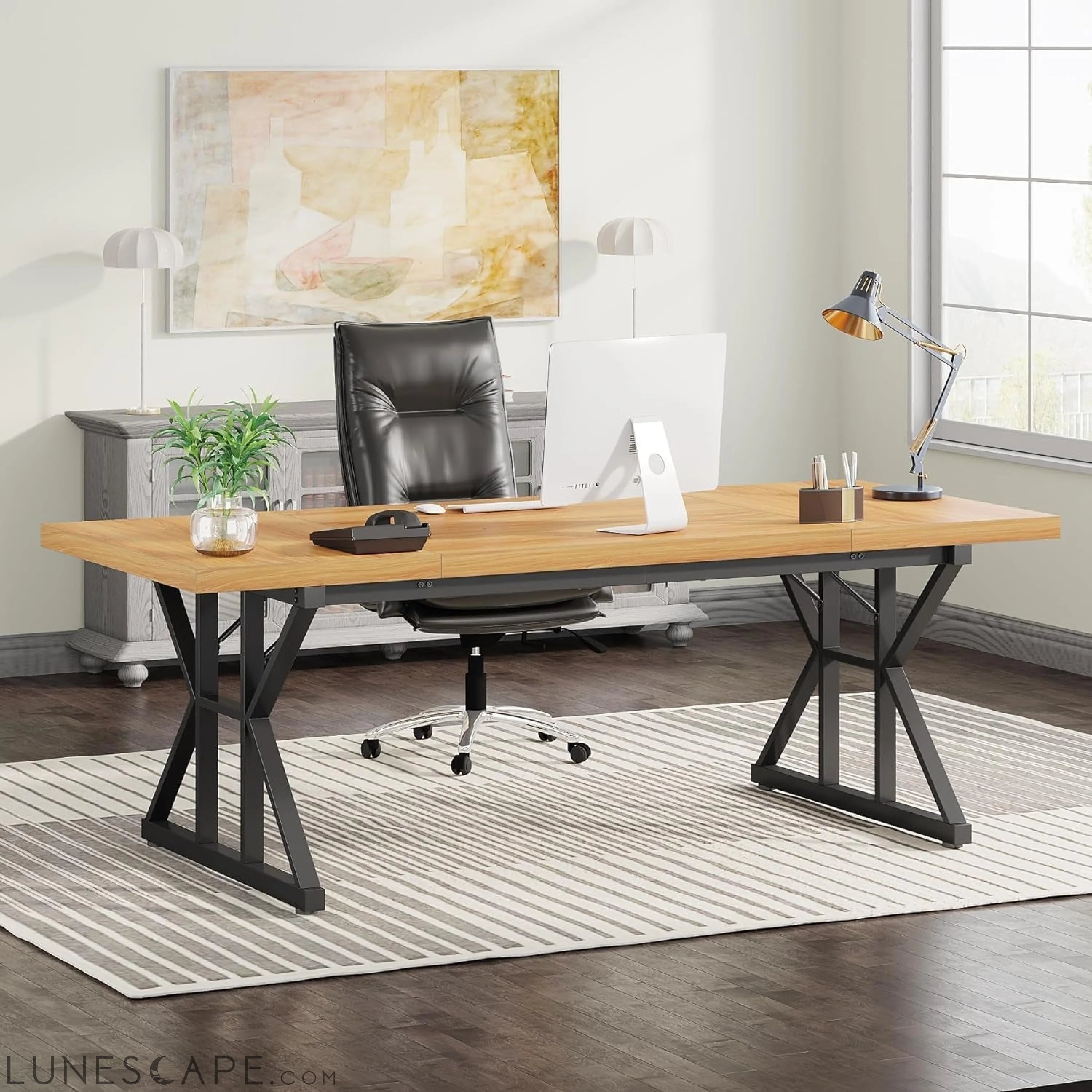 70.8-Inch Executive Desk, Large Computer Office Desk Workstation, LUNESCAPE
