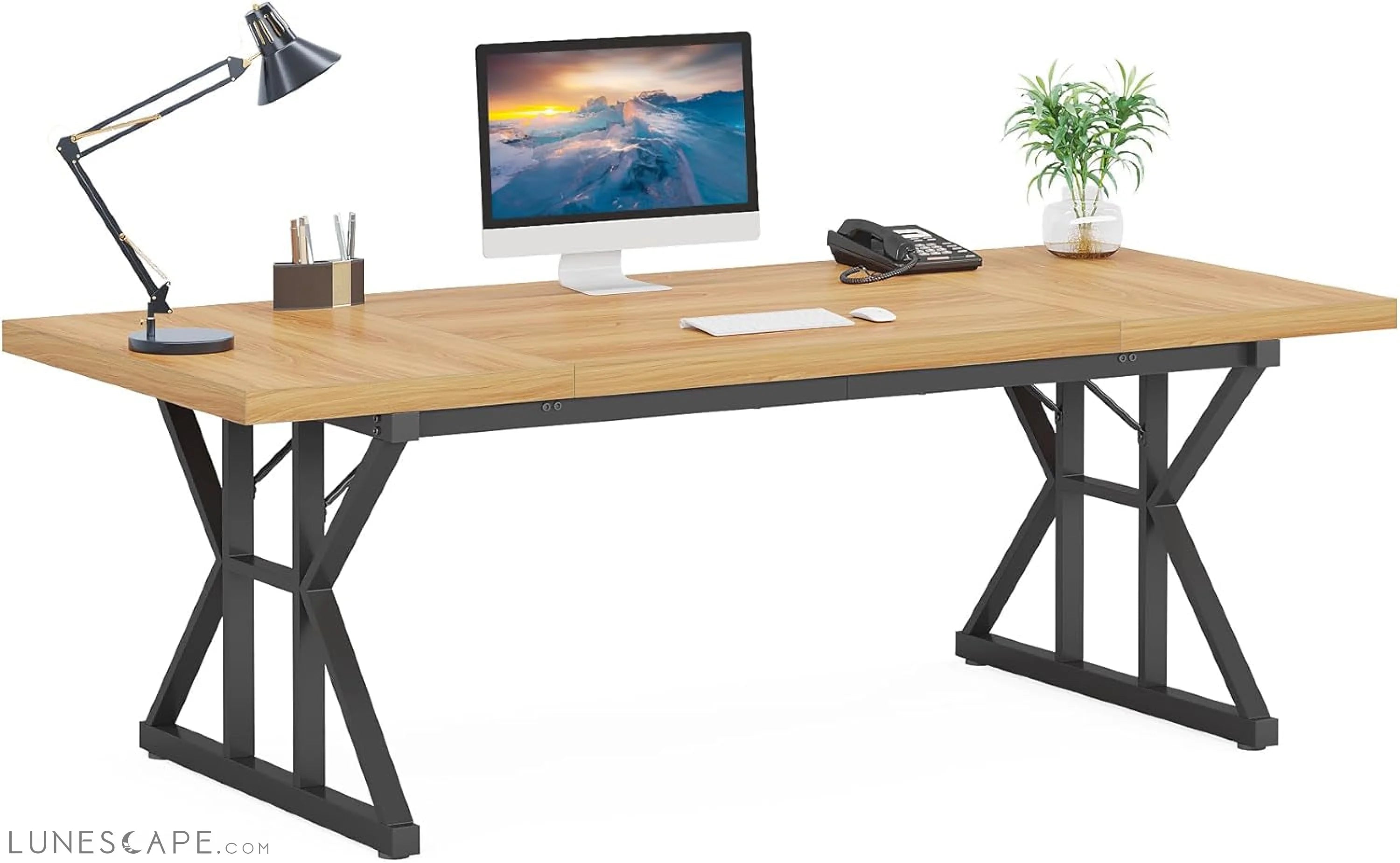 70.8-Inch Executive Desk, Large Computer Office Desk Workstation, LUNESCAPE