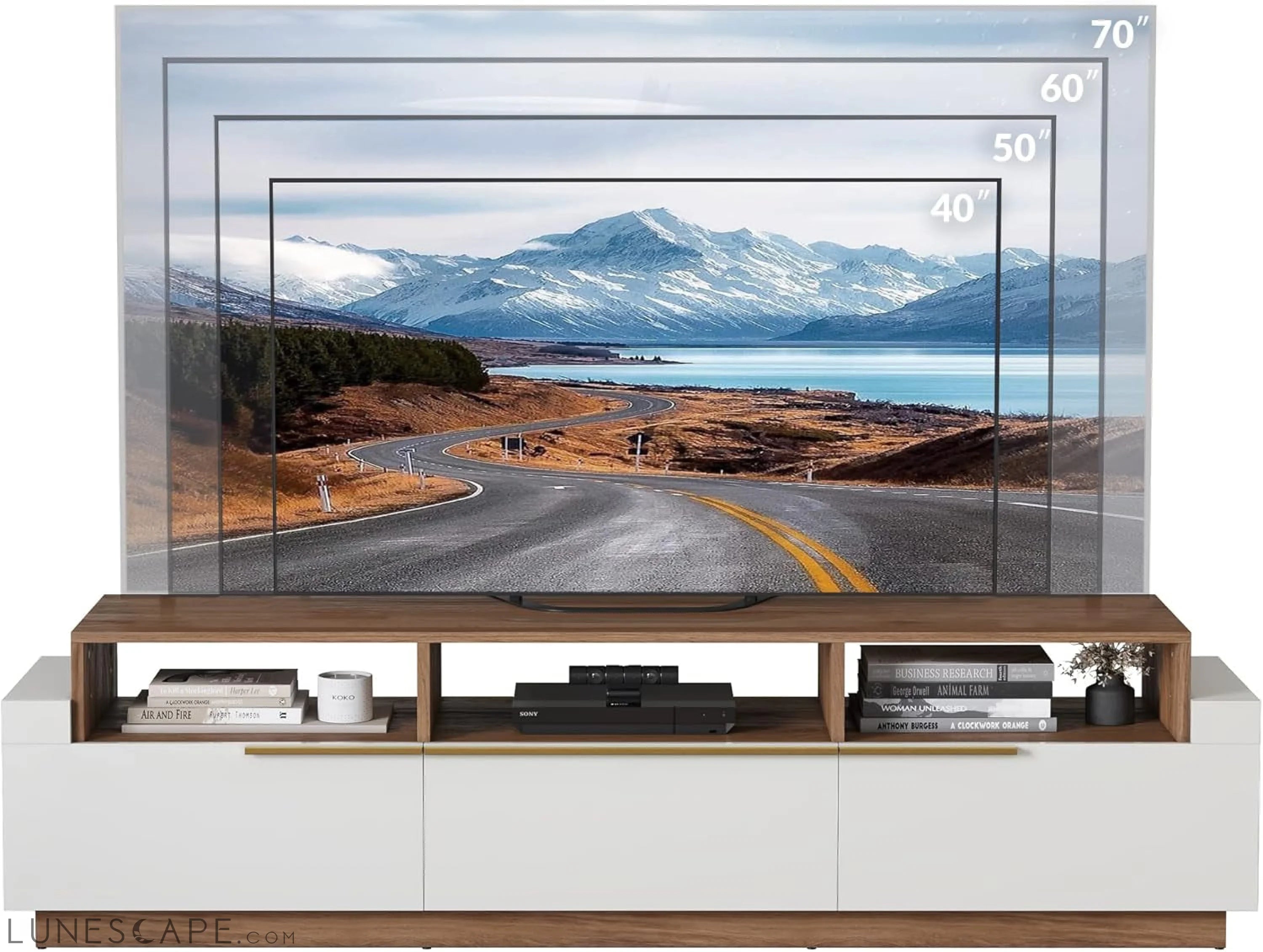 70" TV Stand for TV up to 70", Modern Home Entertainment Center with LUNESCAPE