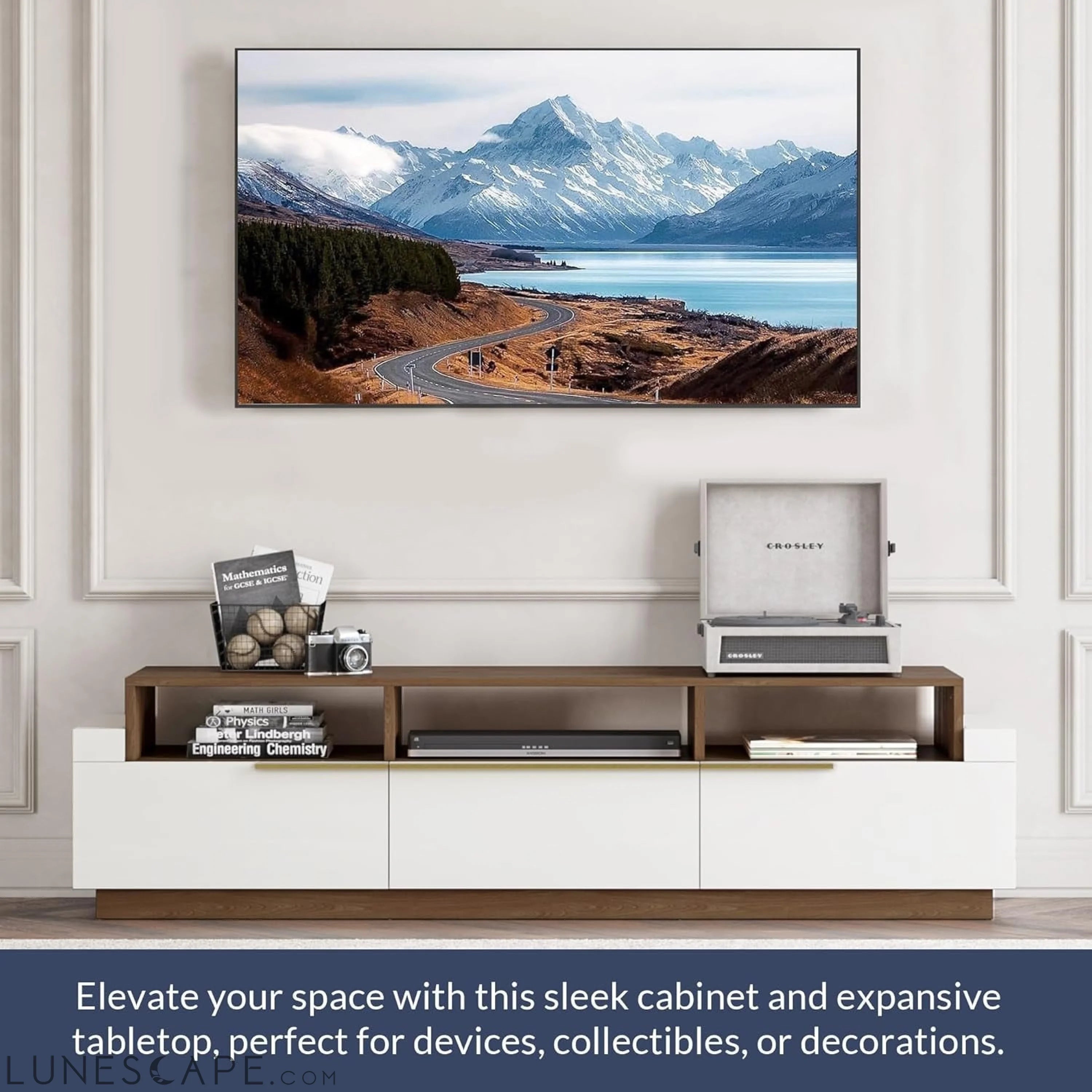 70" TV Stand for TV up to 70", Modern Home Entertainment Center with LUNESCAPE