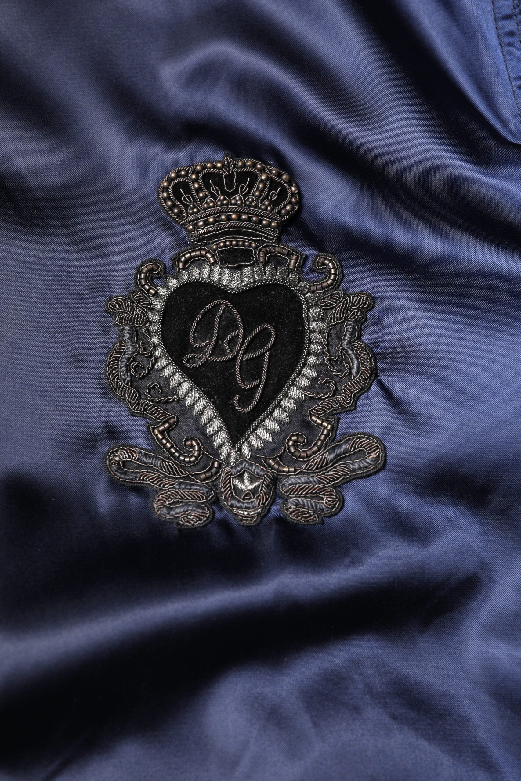 Dolce & Gabbana Blue Nylon DG Crown Full Zip Bomber Jacket